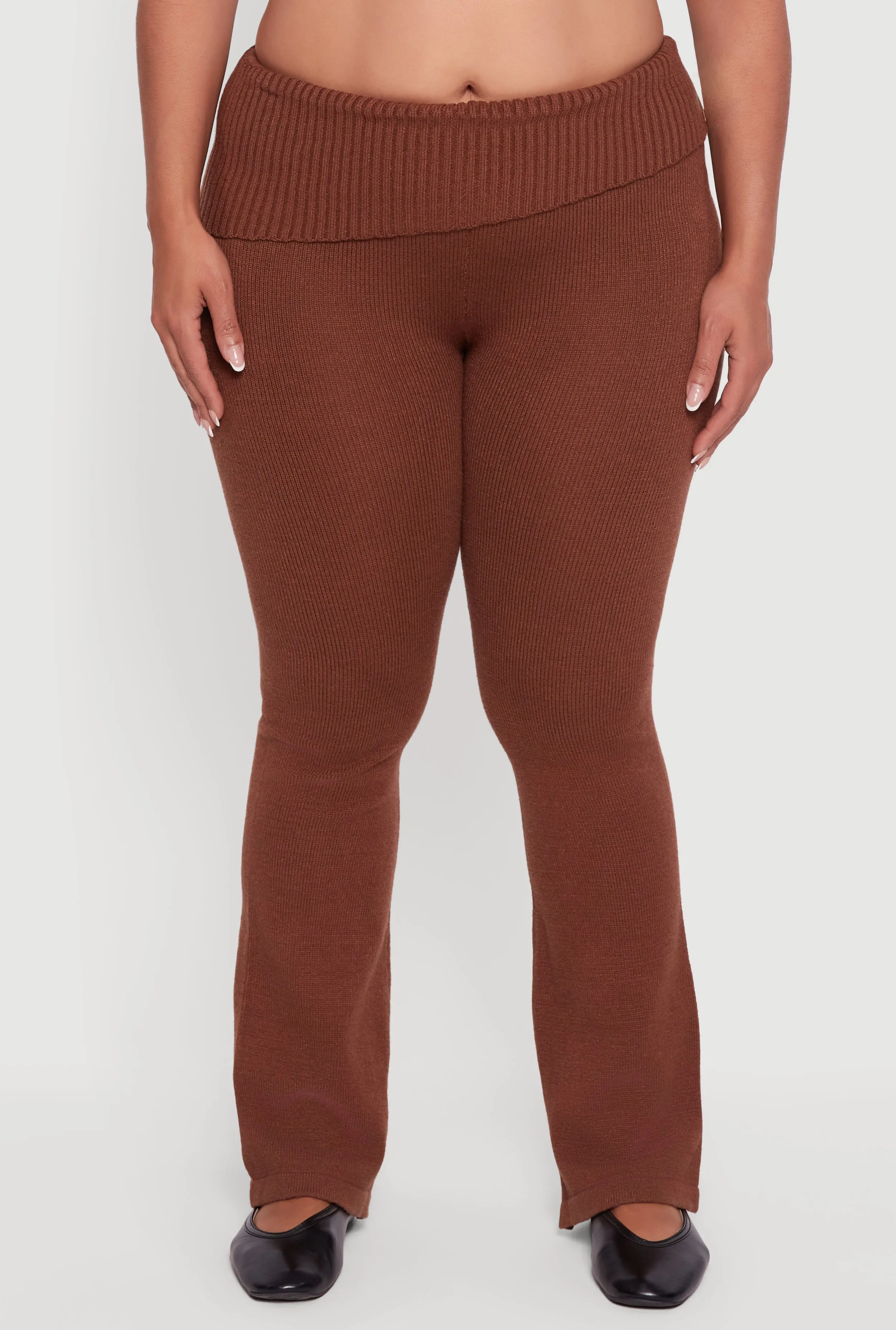 Plus Size Ribbed Knit Fold Over Flare Pants sold by Rainbow product image thumbnail 3