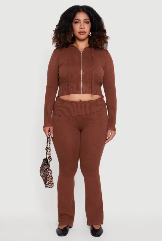 Plus Size Ribbed Knit Fold Over Flare Pants sold by Rainbow