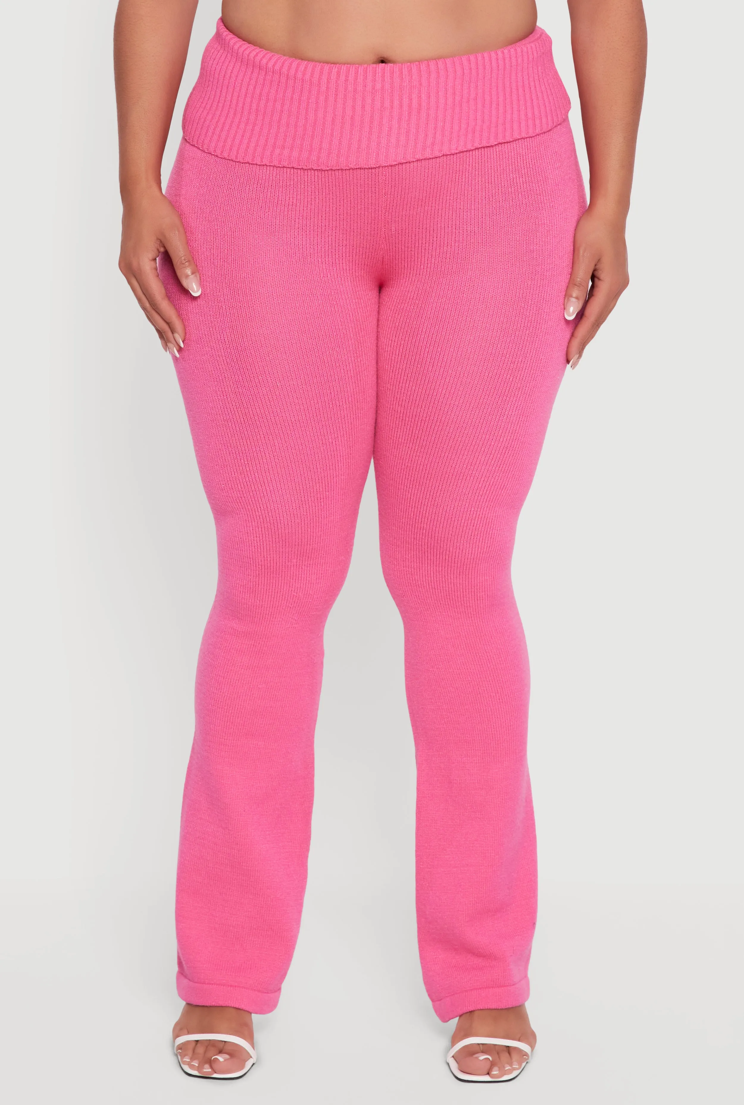 Plus Size Ribbed Knit Fold Over Flare Pants sold by Rainbow product image thumbnail 3