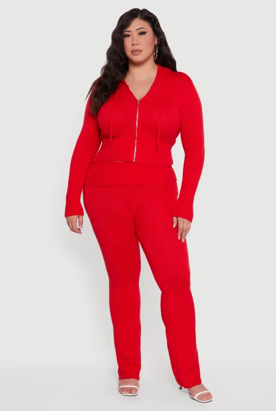 Plus Size Ribbed Knit Fold Over Flare Pants sold by Rainbow