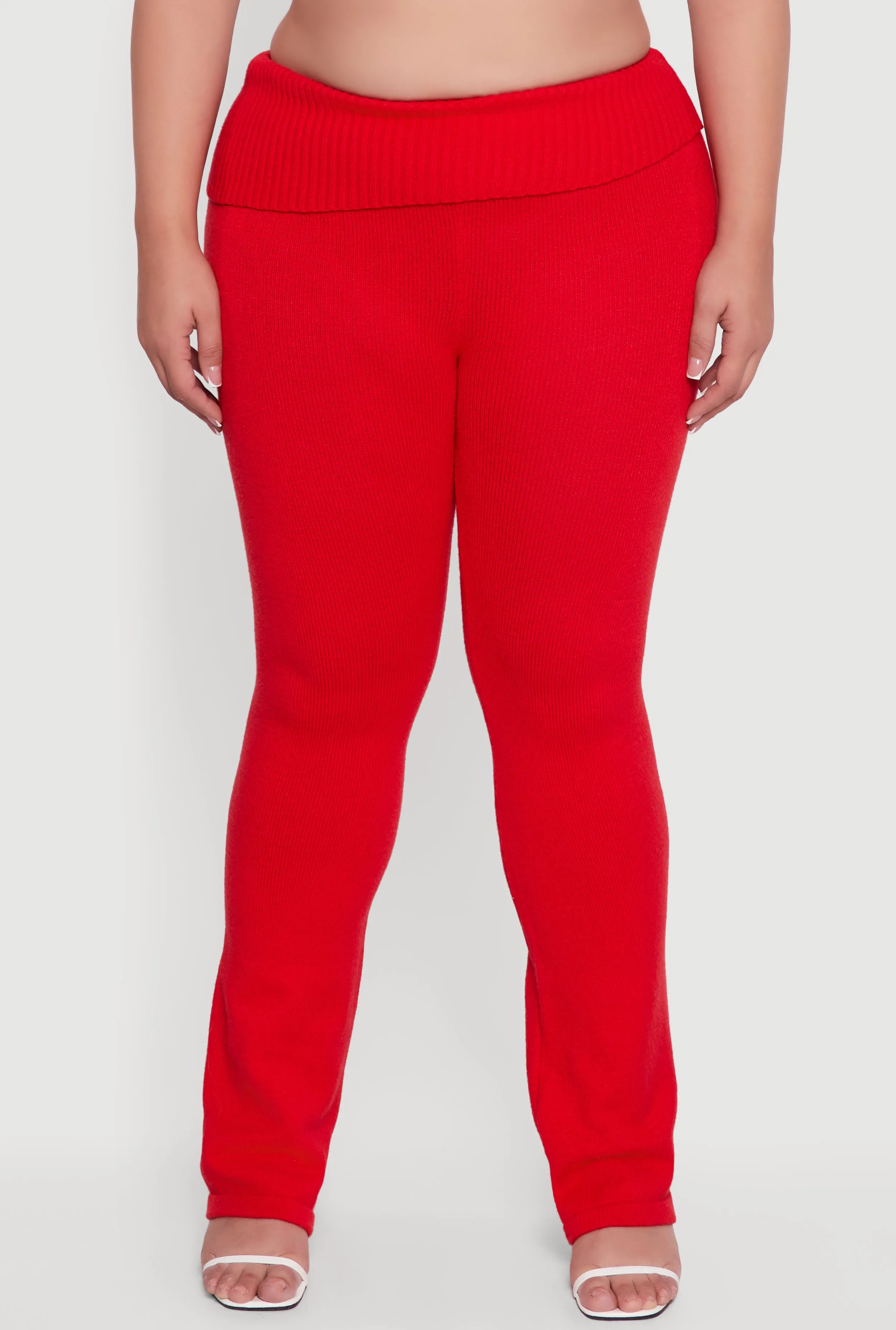 Plus Size Ribbed Knit Fold Over Flare Pants sold by Rainbow product image thumbnail 3