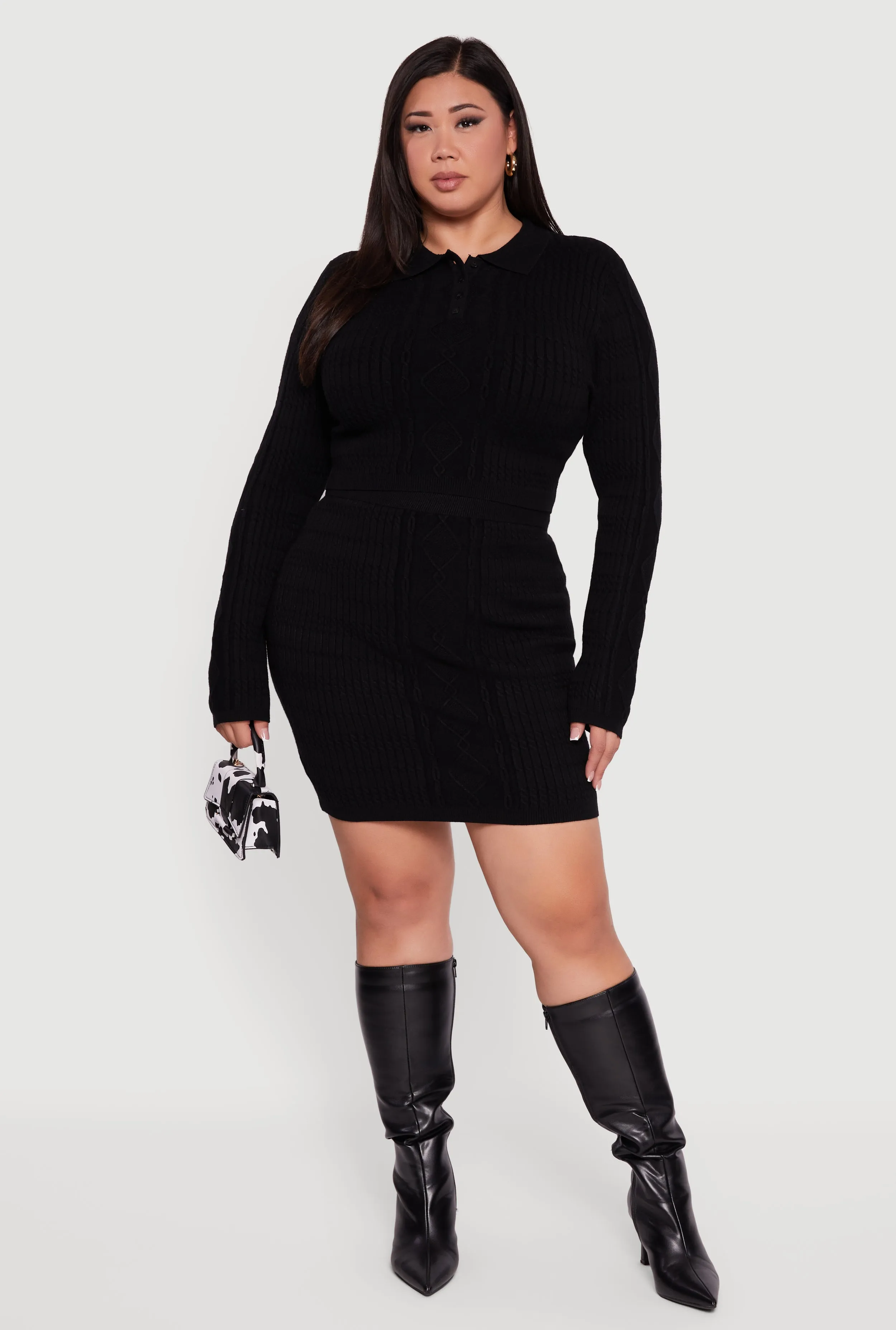 Plus Size High Waisted Cable Knit Mini Skirt sold by Rainbow product image thumbnail 3