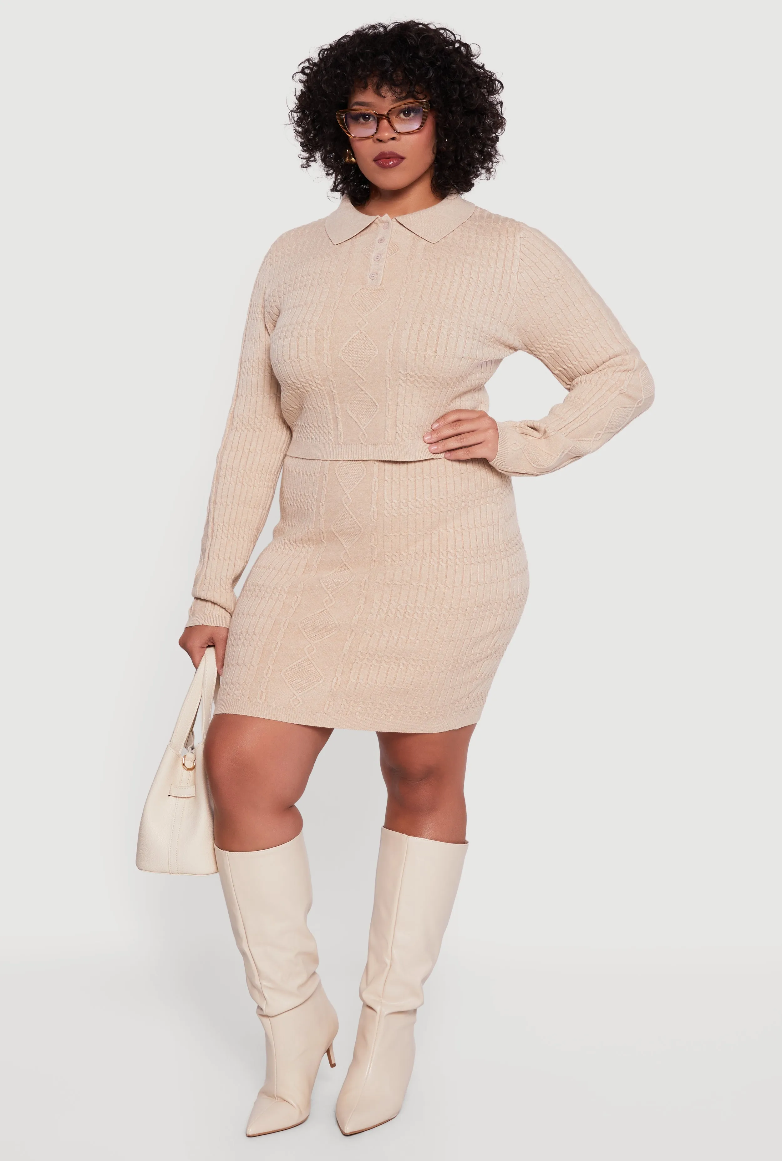 Plus Size High Waisted Cable Knit Mini Skirt sold by Rainbow