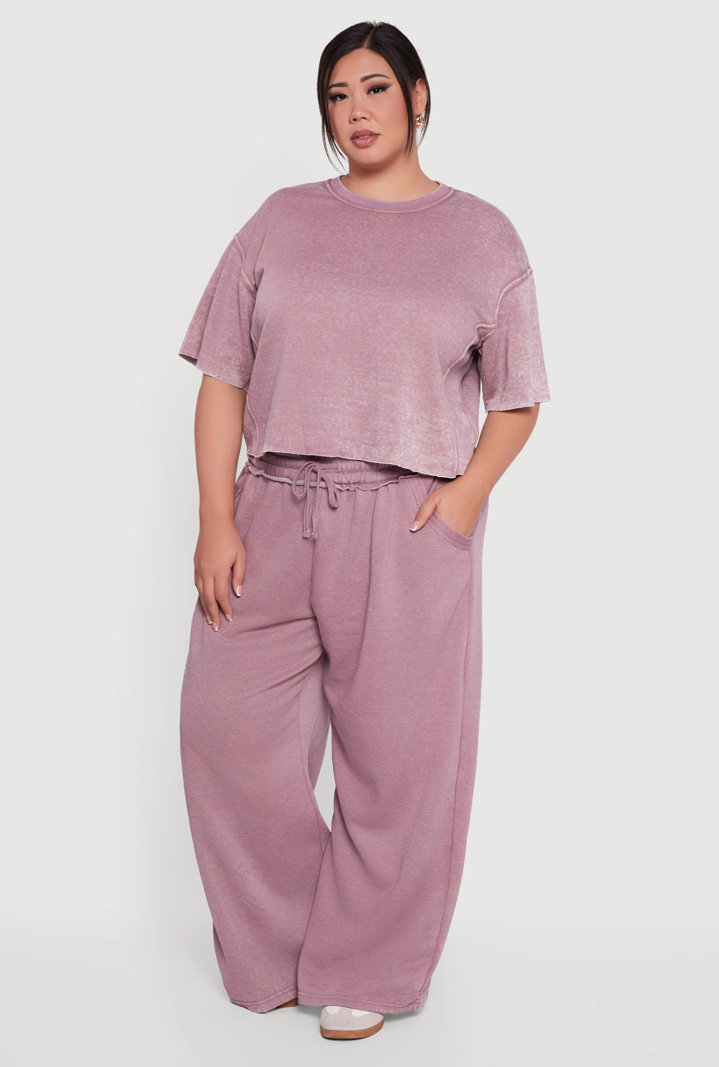 Plus Size Mineral Wash Drawstring Waist Wide Leg Sweatpants sold by Rainbow product image thumbnail 4