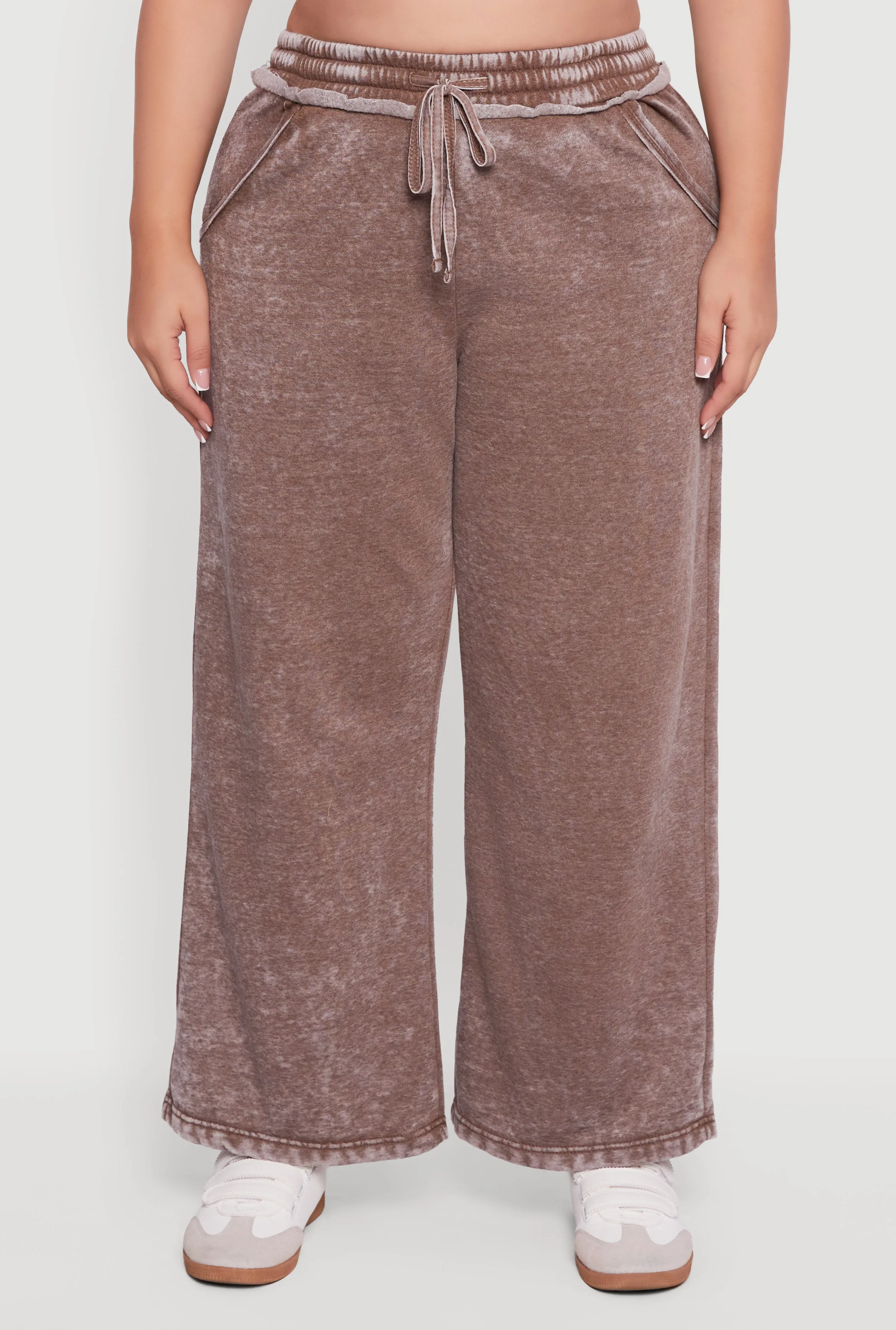 Plus Size Mineral Wash Drawstring Waist Wide Leg Sweatpants sold by Rainbow product image thumbnail 3