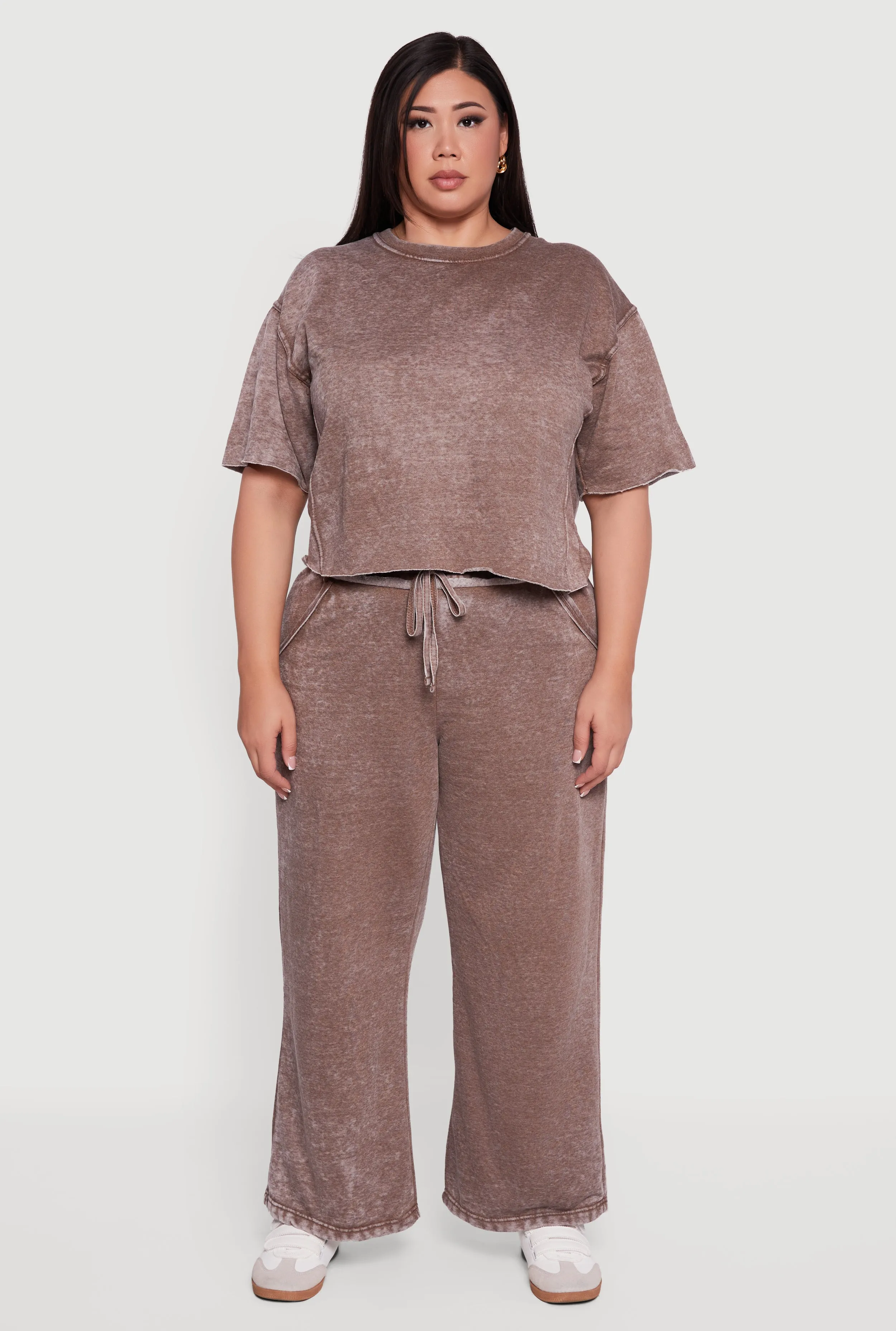 Plus Size Mineral Wash Drawstring Waist Wide Leg Sweatpants sold by Rainbow product image thumbnail 2