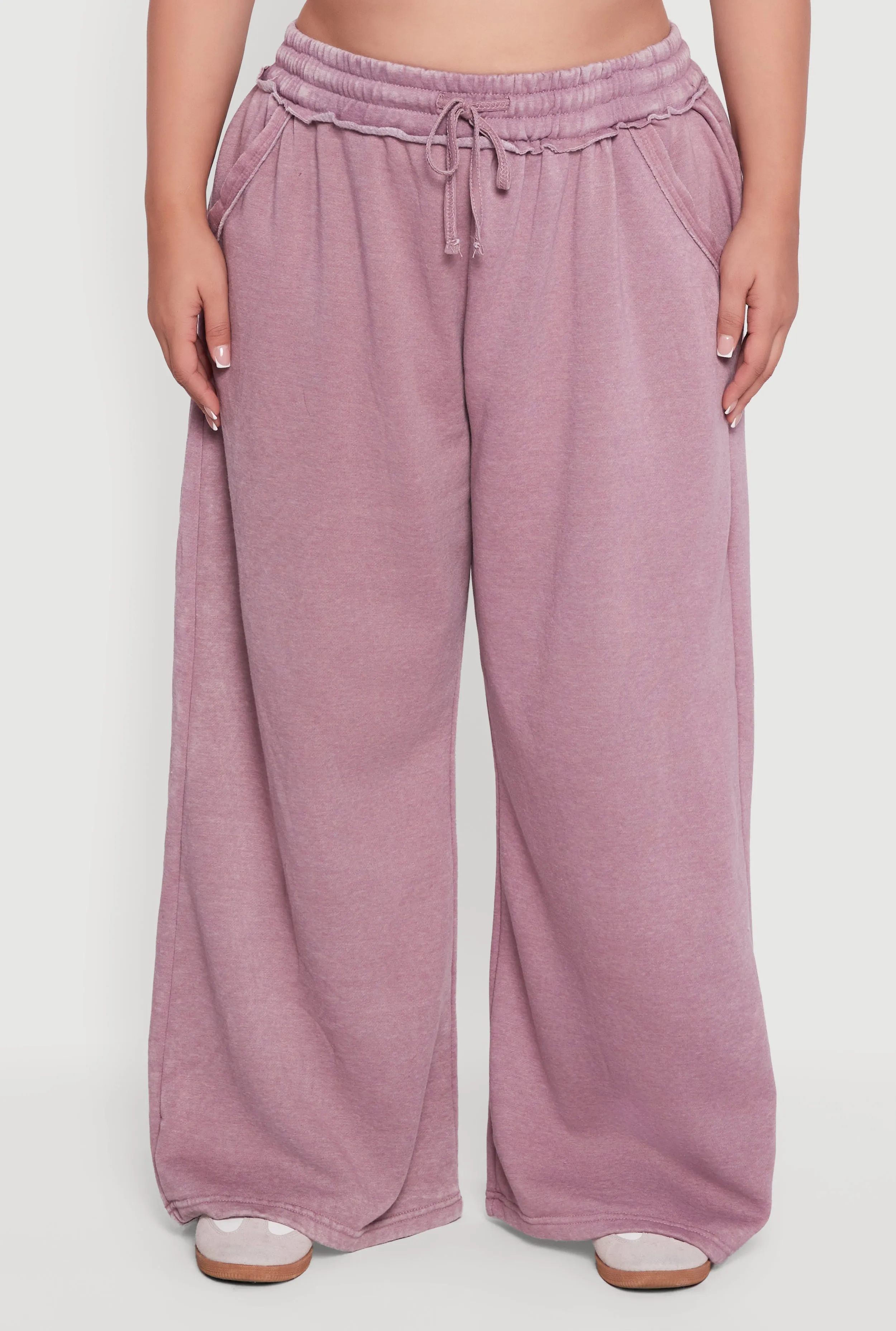 Plus Size Mineral Wash Drawstring Waist Wide Leg Sweatpants sold by Rainbow product image thumbnail 3