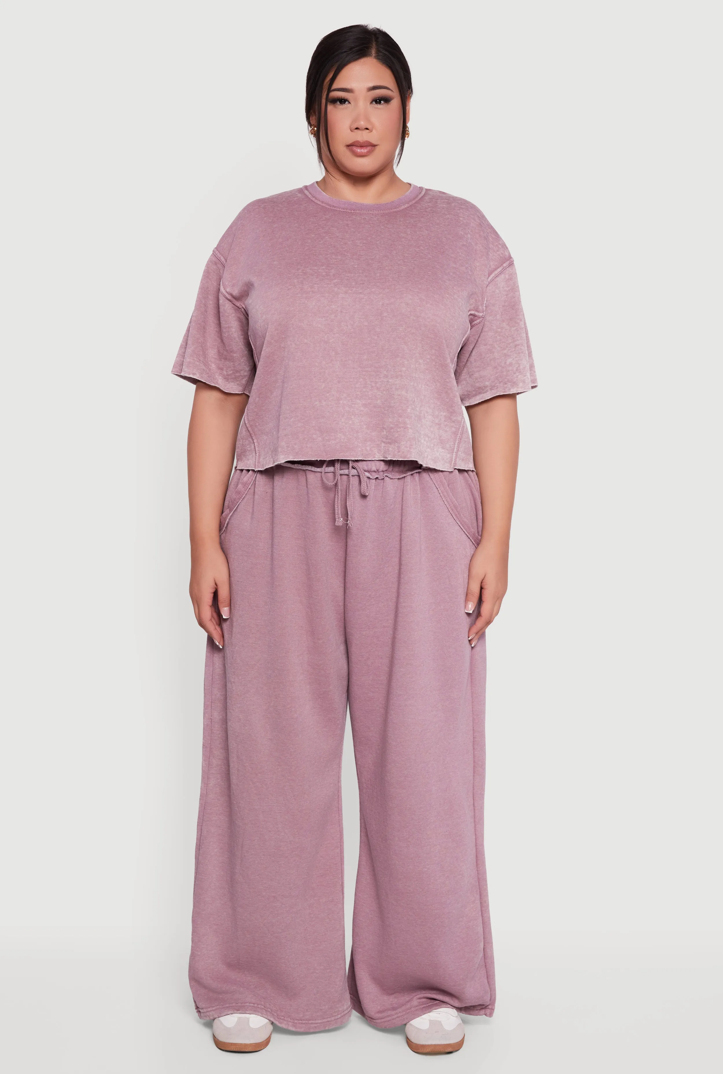 Plus Size Mineral Wash Drawstring Waist Wide Leg Sweatpants sold by Rainbow product image thumbnail 2