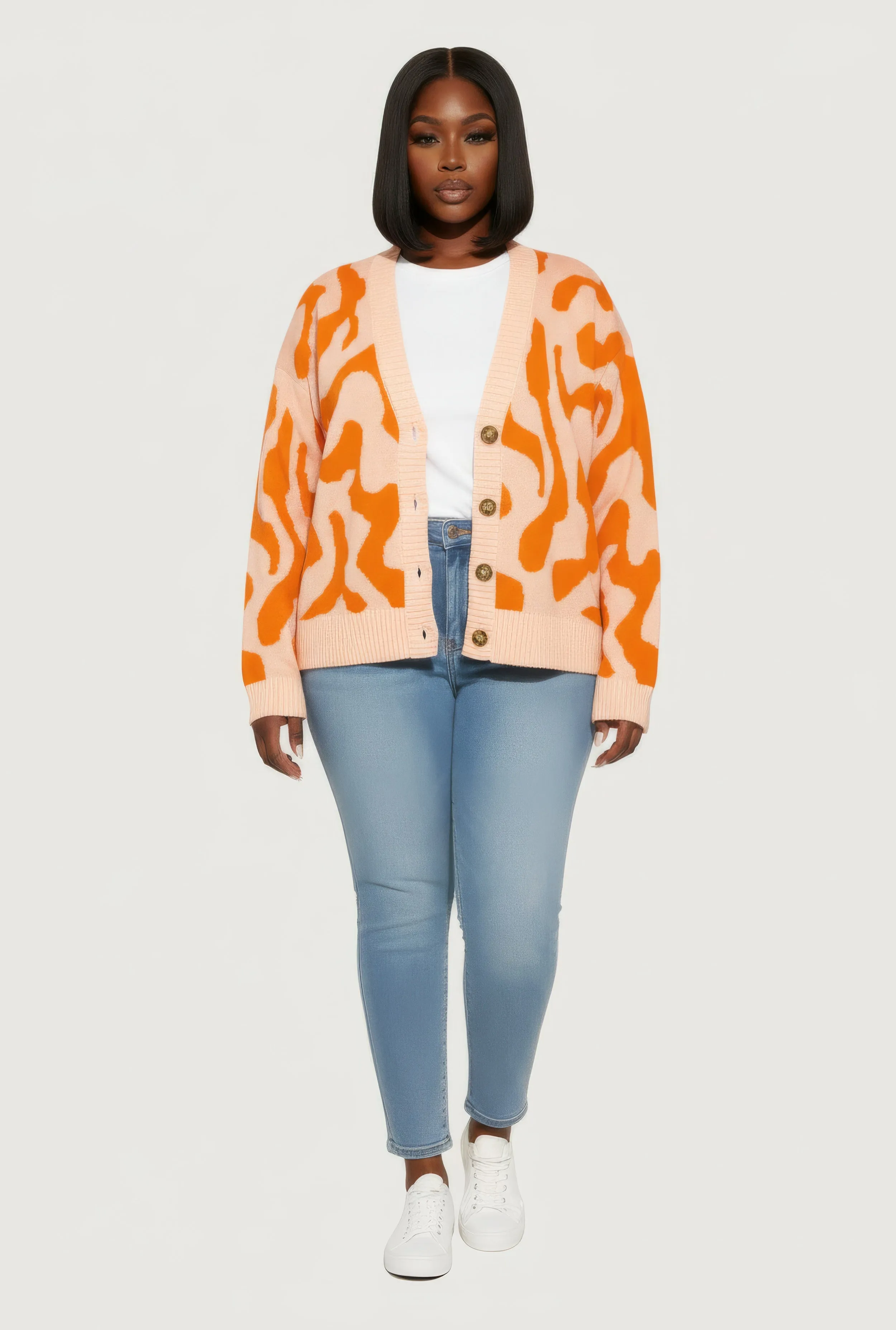 Plus Size Swirl Print Button Front Long Sleeve Cardigan sold by Rainbow product image thumbnail 2