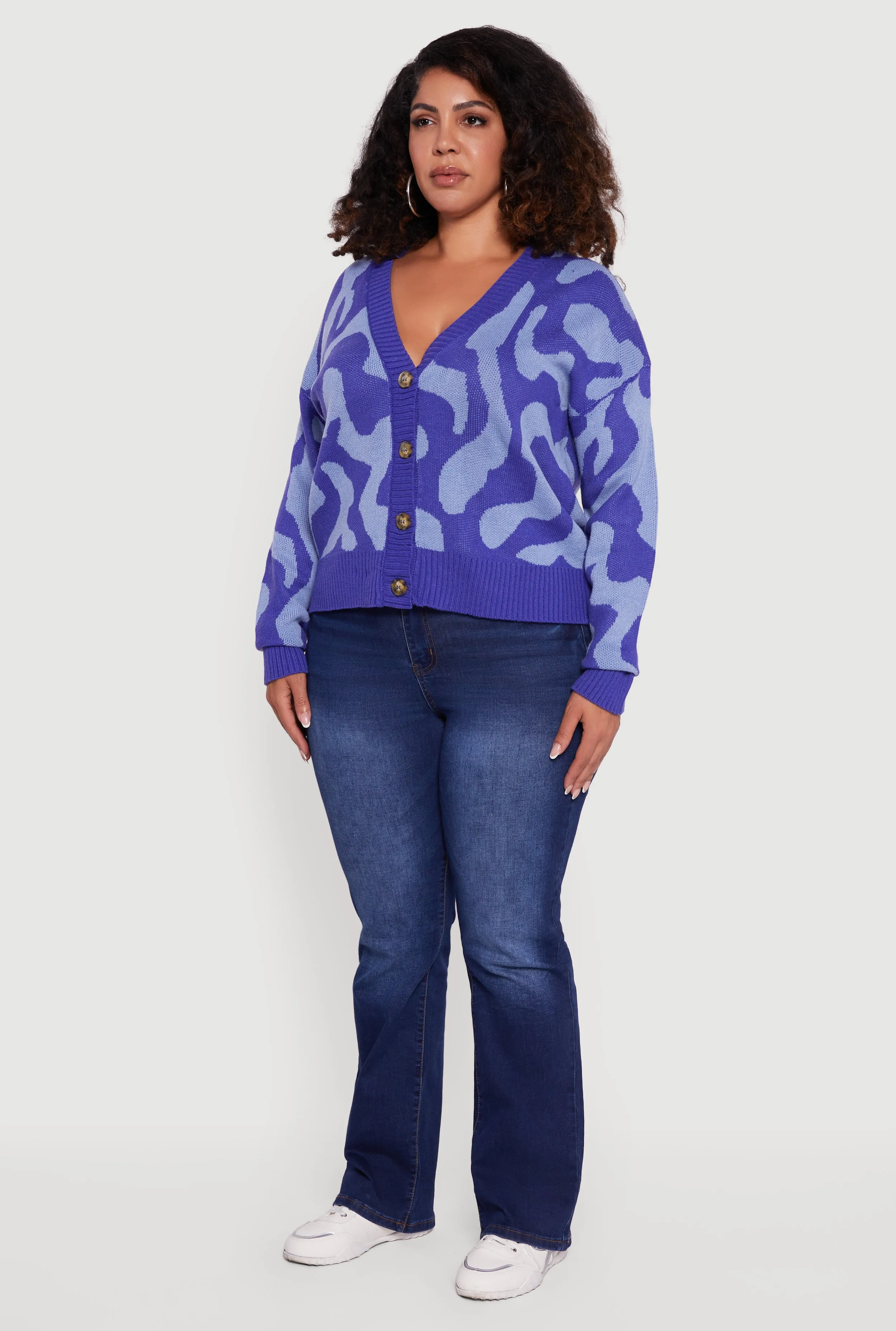 Plus Size Swirl Print Button Front Long Sleeve Cardigan sold by Rainbow product image thumbnail 5