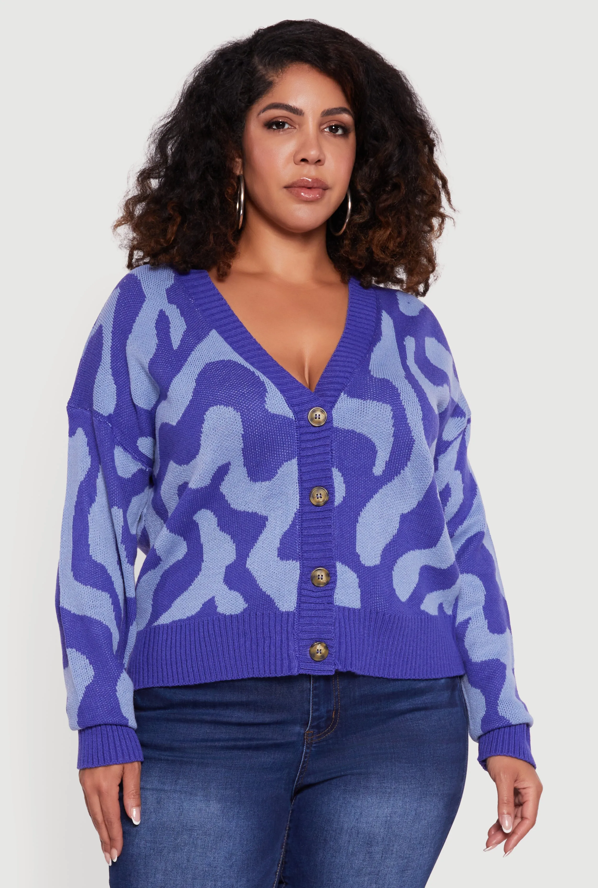 Plus Size Swirl Print Button Front Long Sleeve Cardigan sold by Rainbow product image thumbnail 2