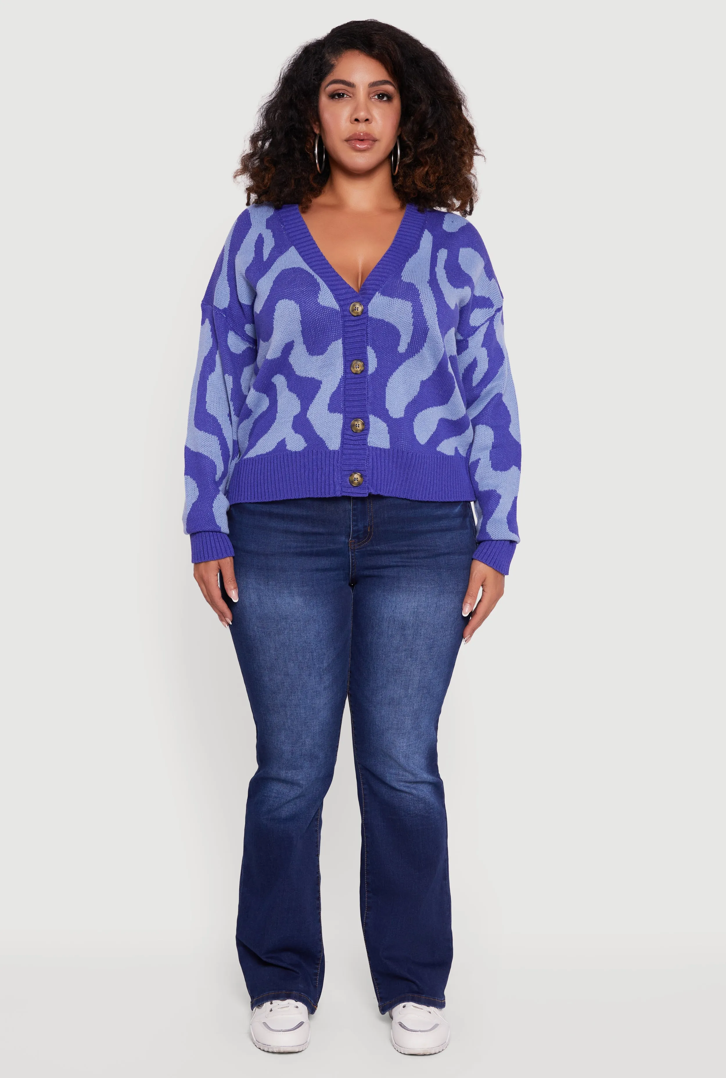 Plus Size Swirl Print Button Front Long Sleeve Cardigan sold by Rainbow product image thumbnail 3