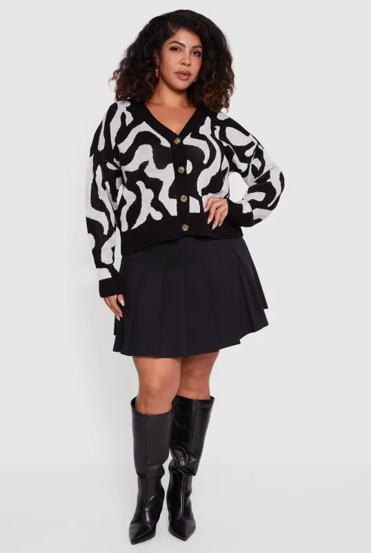 Plus Size Swirl Print Button Front Long Sleeve Cardigan sold by Rainbow