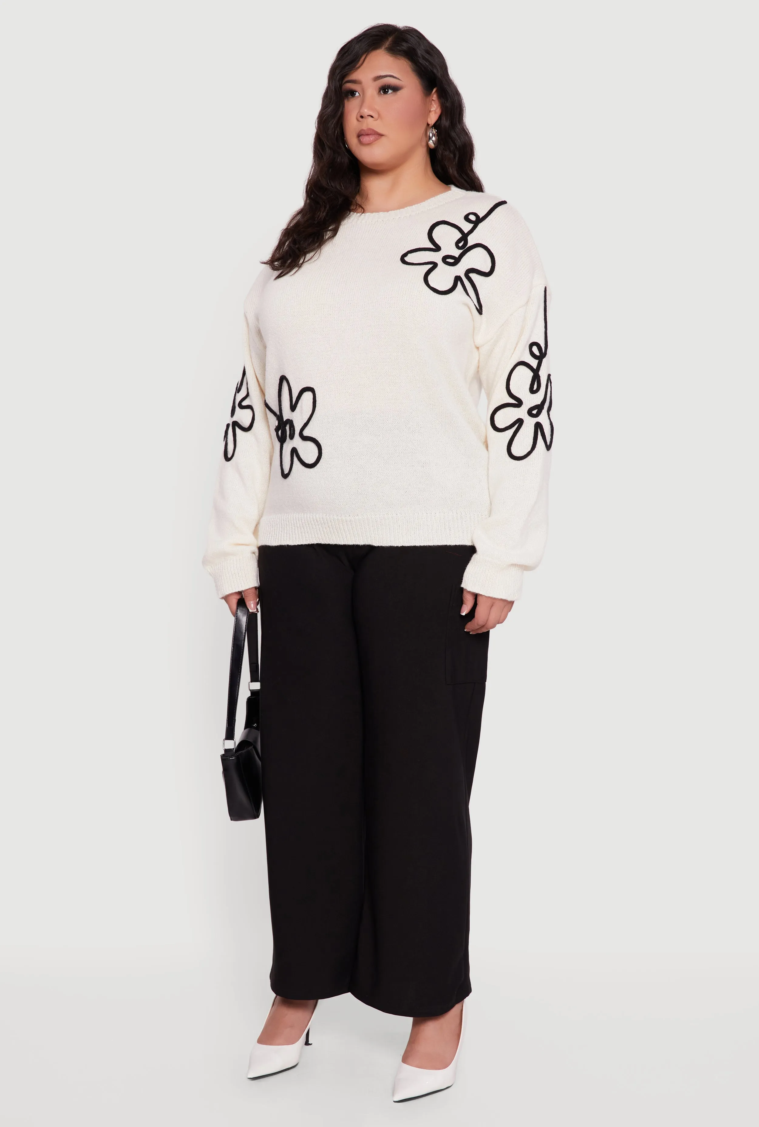 Plus Size Brushed Knit Flower Embroidered Sweater sold by Rainbow product image thumbnail 5