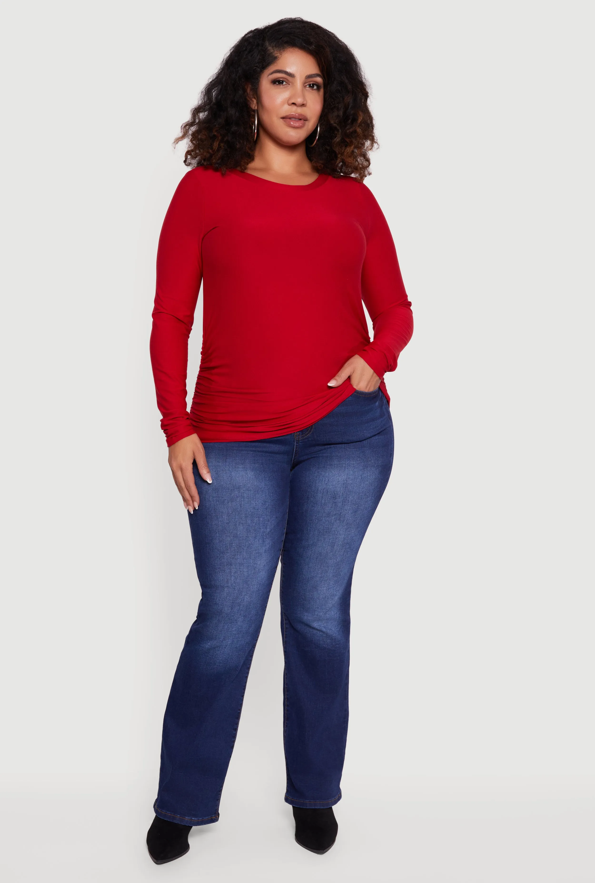 Plus Size Ruched Long Sleeve Solid Crew Neck Top sold by Rainbow product image thumbnail 5