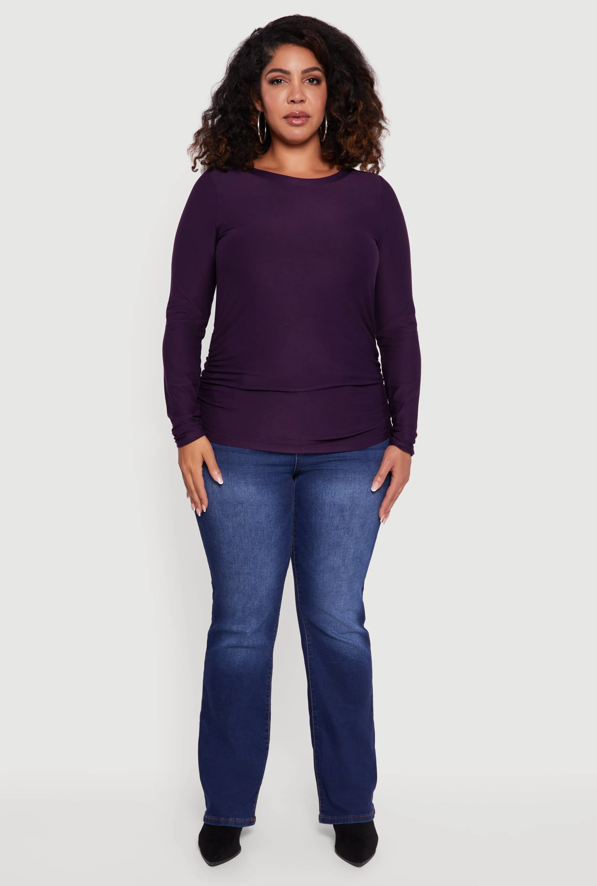 Plus Size Ruched Long Sleeve Solid Crew Neck Top sold by Rainbow product image thumbnail 3