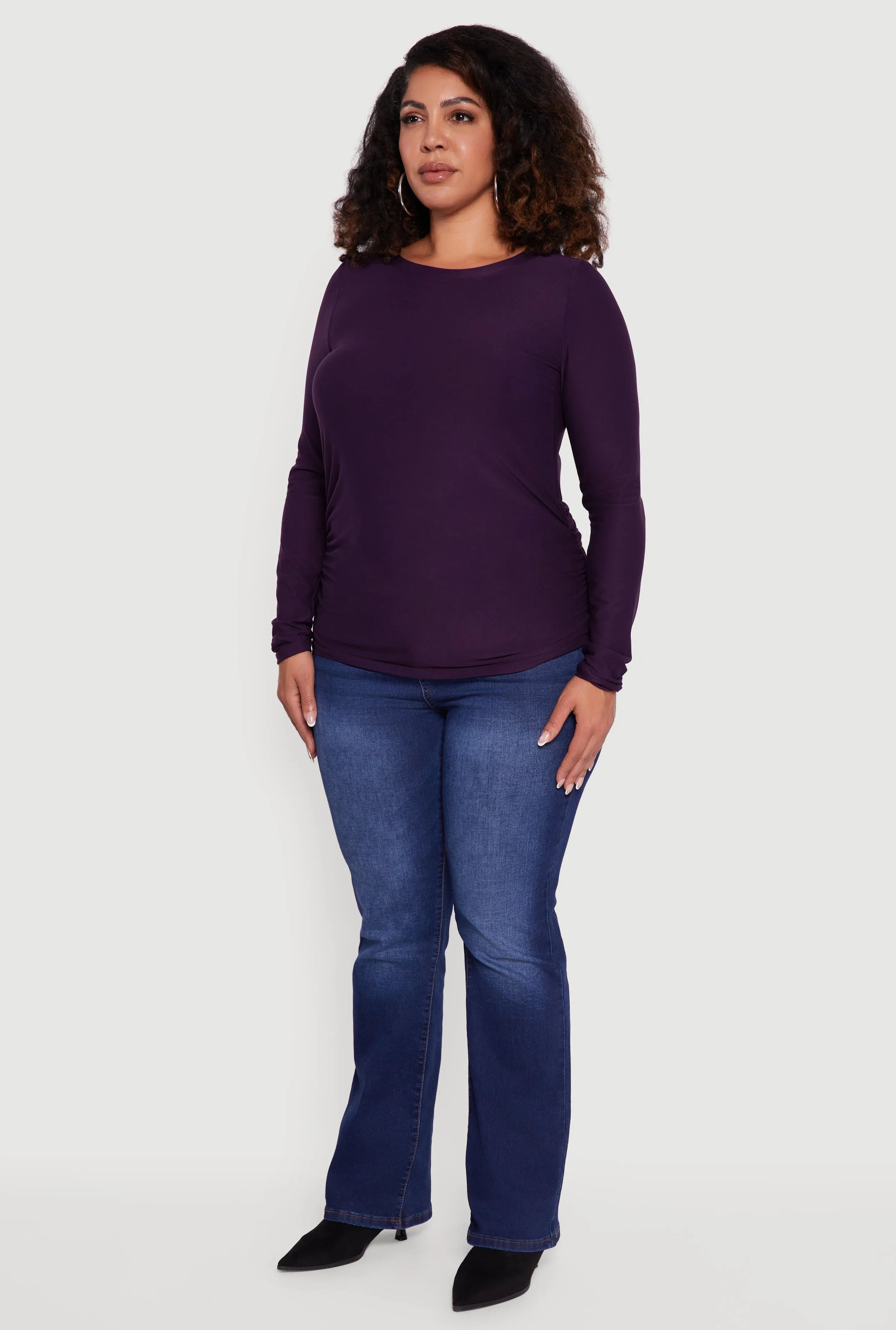 Plus Size Ruched Long Sleeve Solid Crew Neck Top sold by Rainbow product image thumbnail 5