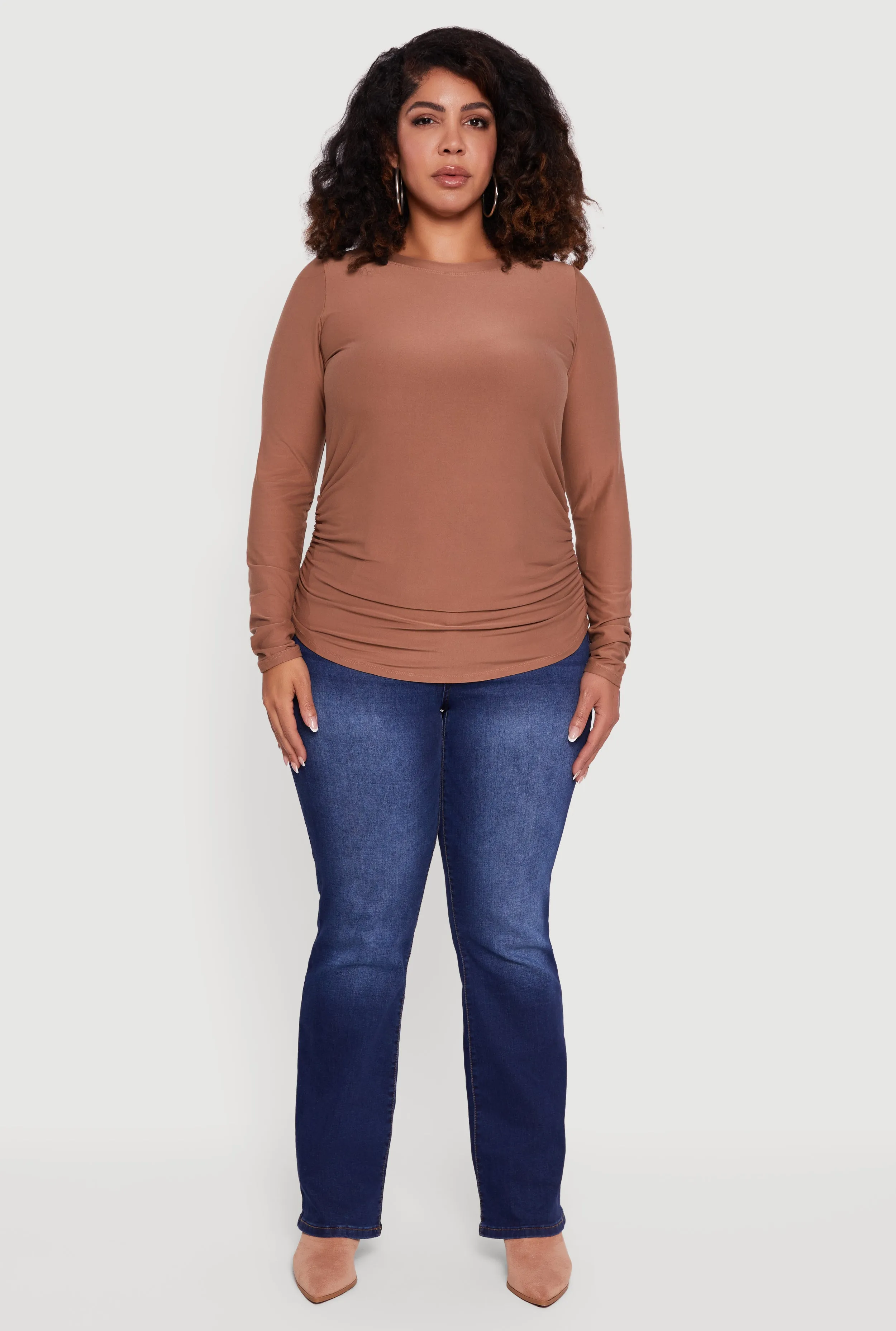 Plus Size Ruched Long Sleeve Solid Crew Neck Top sold by Rainbow product image thumbnail 3