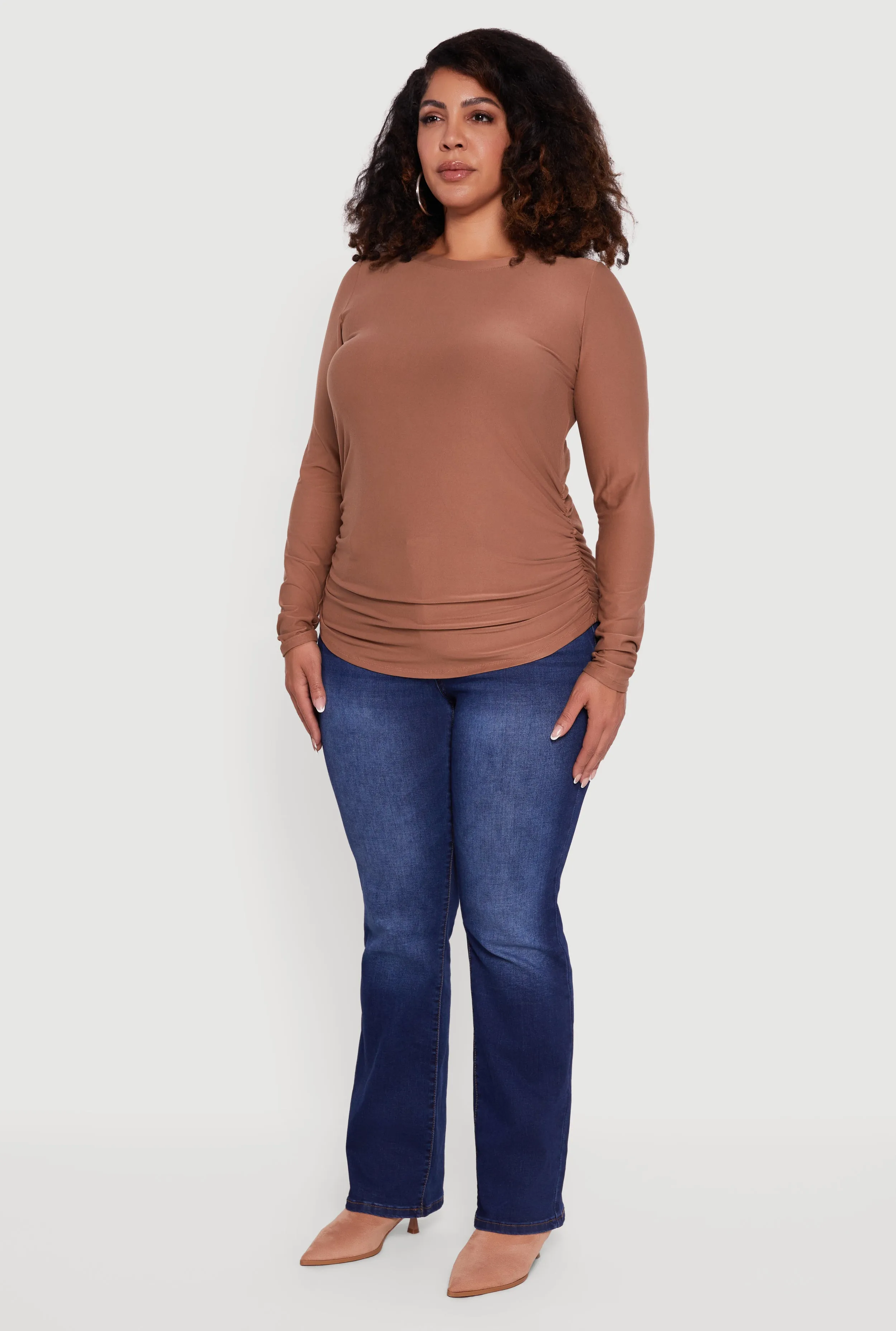 Plus Size Ruched Long Sleeve Solid Crew Neck Top sold by Rainbow product image thumbnail 5