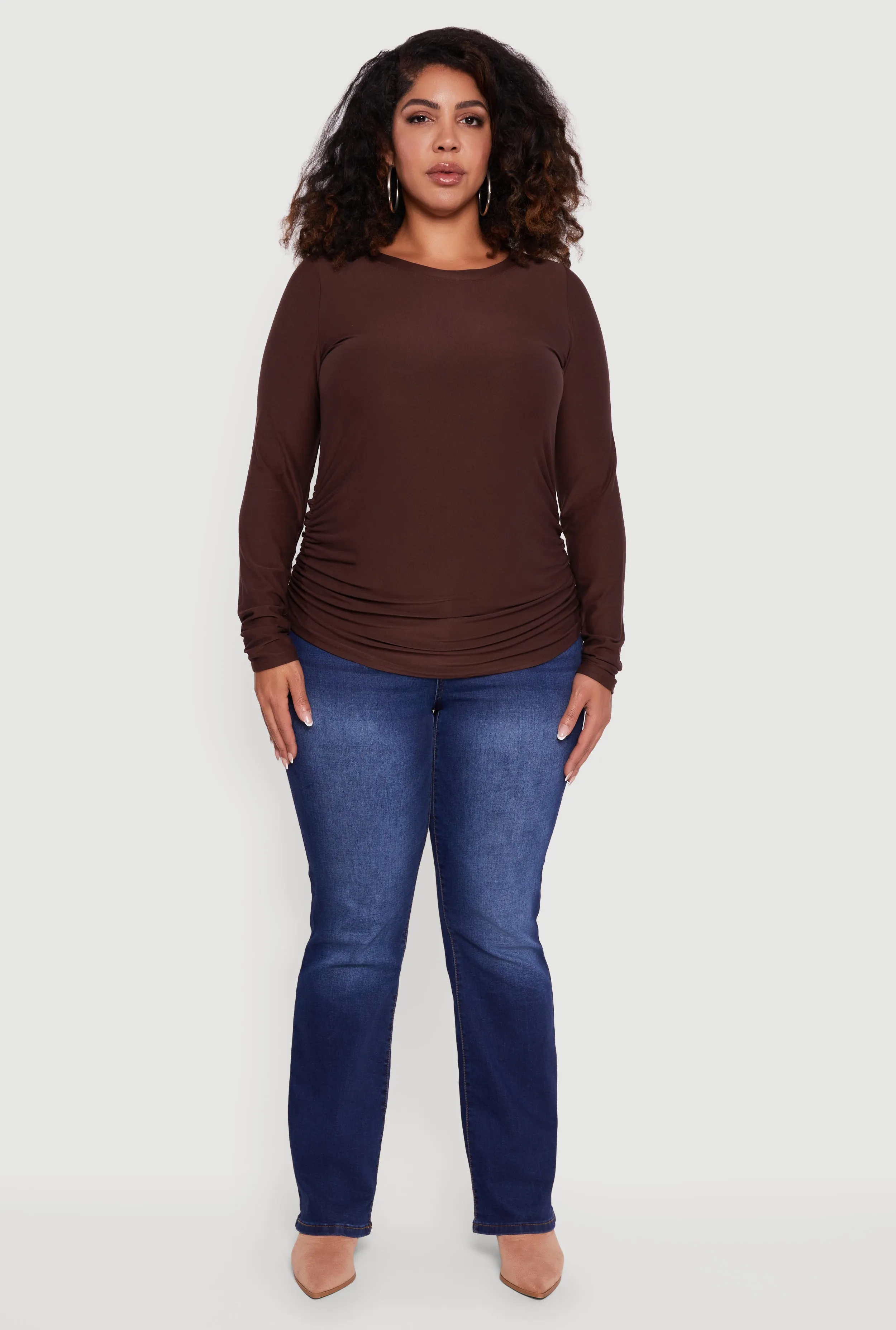 Plus Size Ruched Long Sleeve Solid Crew Neck Top sold by Rainbow product image thumbnail 3