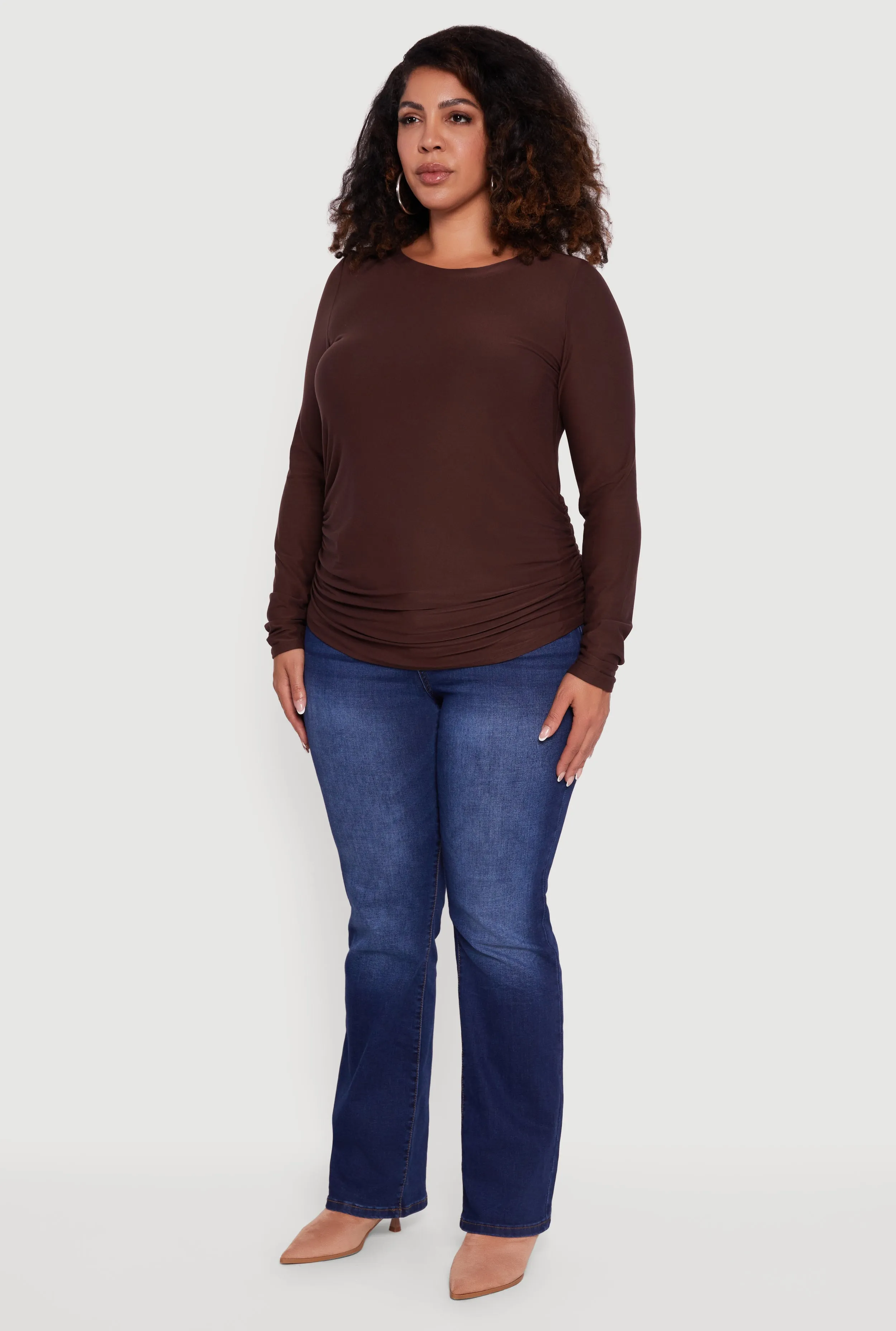 Plus Size Ruched Long Sleeve Solid Crew Neck Top sold by Rainbow product image thumbnail 5