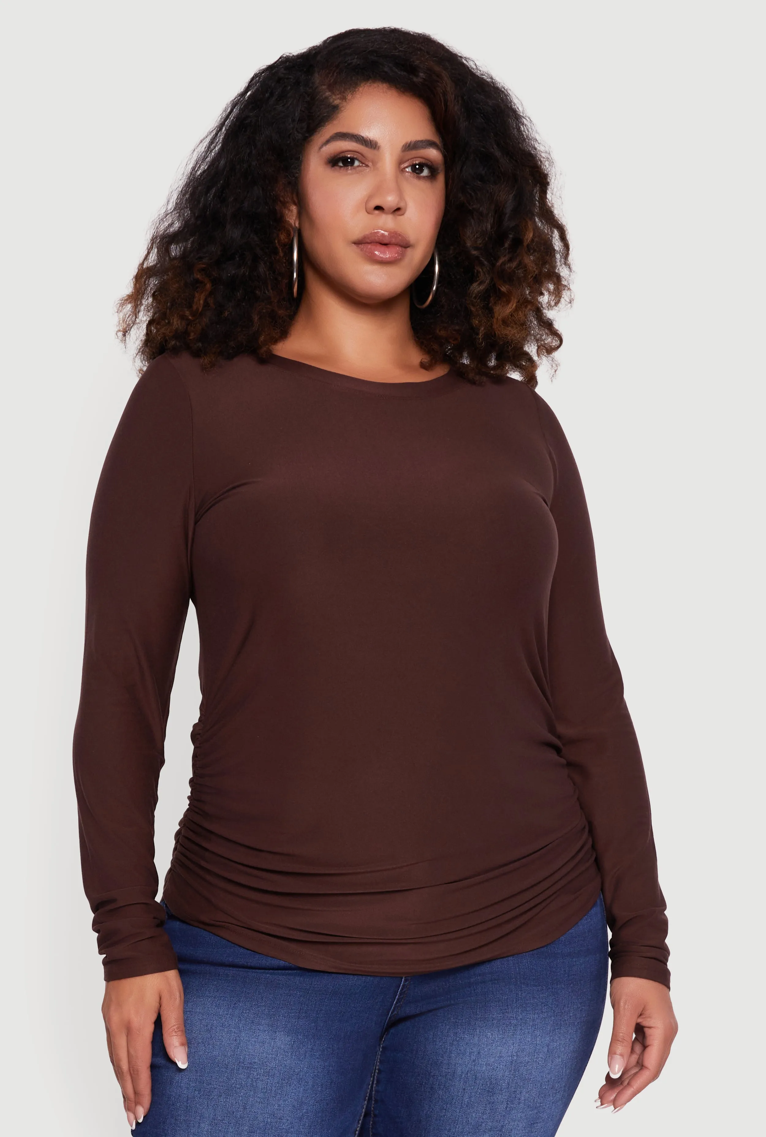 Plus Size Ruched Long Sleeve Solid Crew Neck Top sold by Rainbow product image thumbnail 2