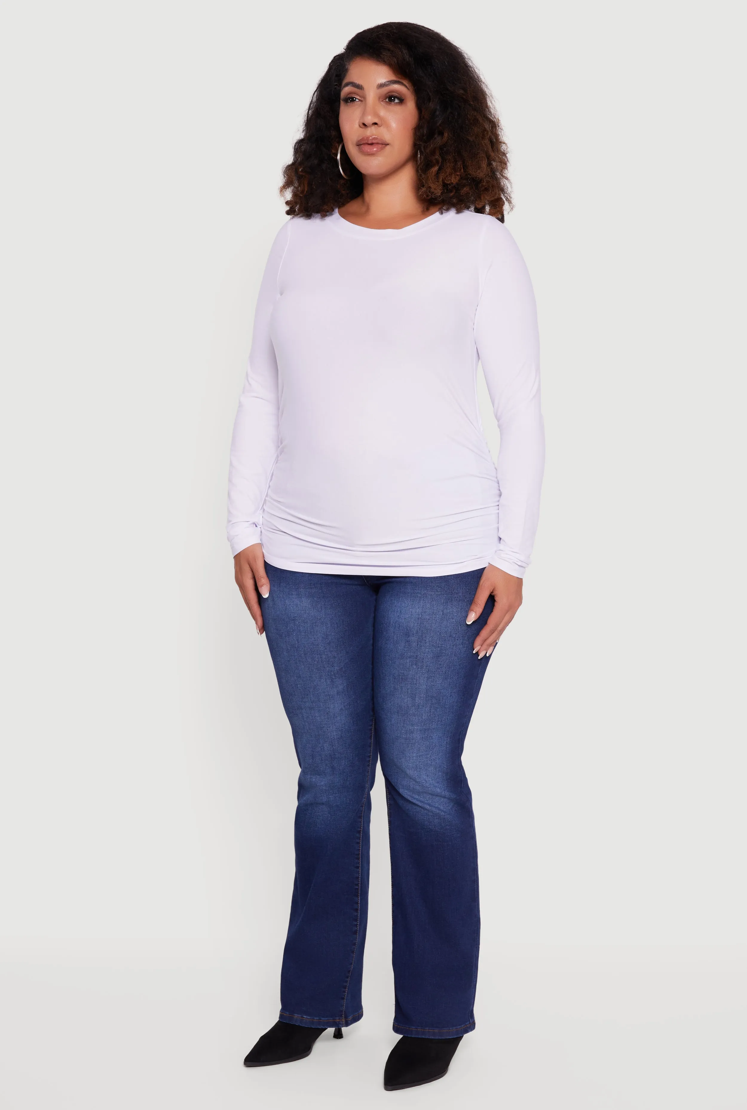 Plus Size Ruched Long Sleeve Solid Crew Neck Top sold by Rainbow product image thumbnail 5