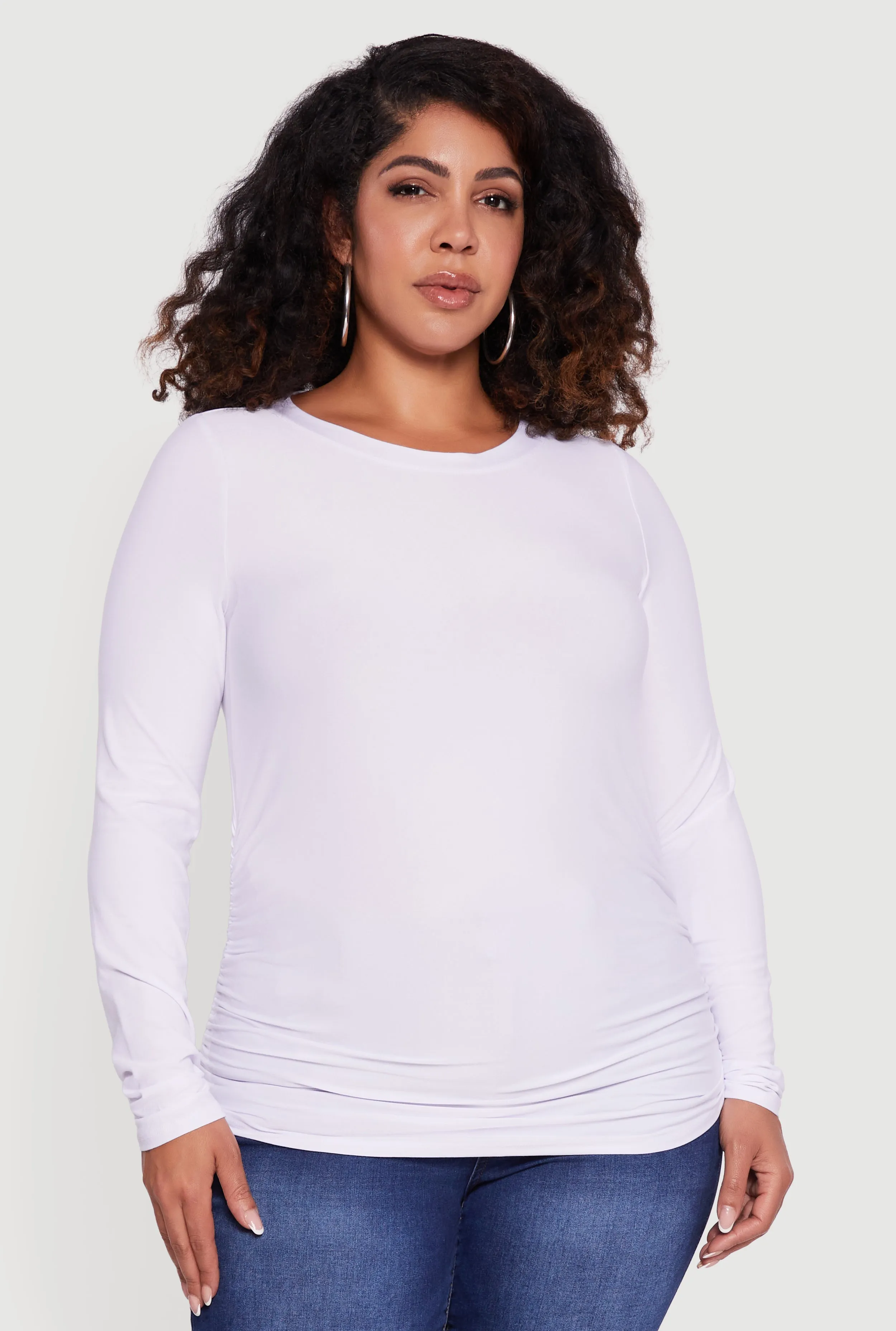 Plus Size Ruched Long Sleeve Solid Crew Neck Top sold by Rainbow product image thumbnail 2