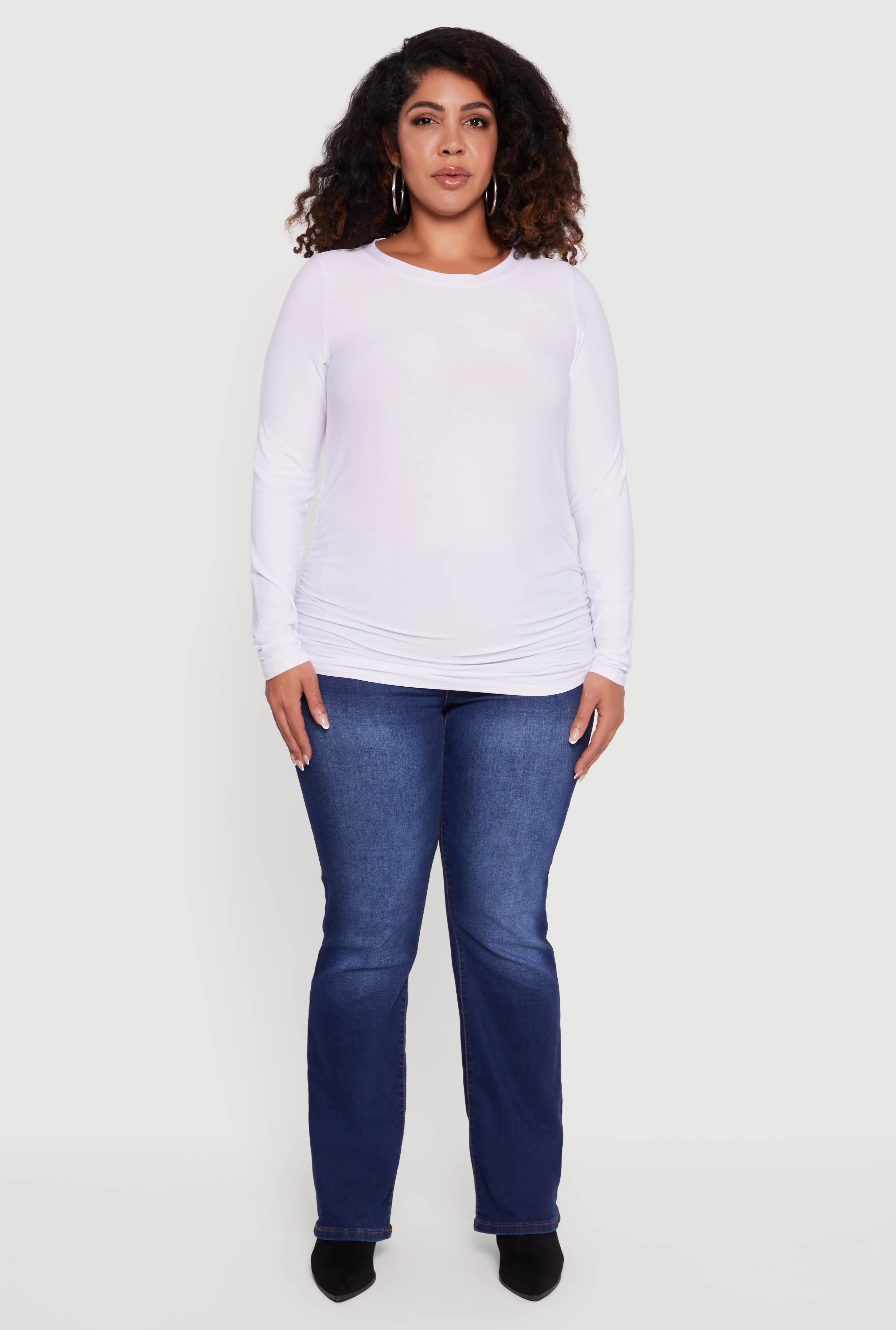 Plus Size Ruched Long Sleeve Solid Crew Neck Top sold by Rainbow product image thumbnail 3