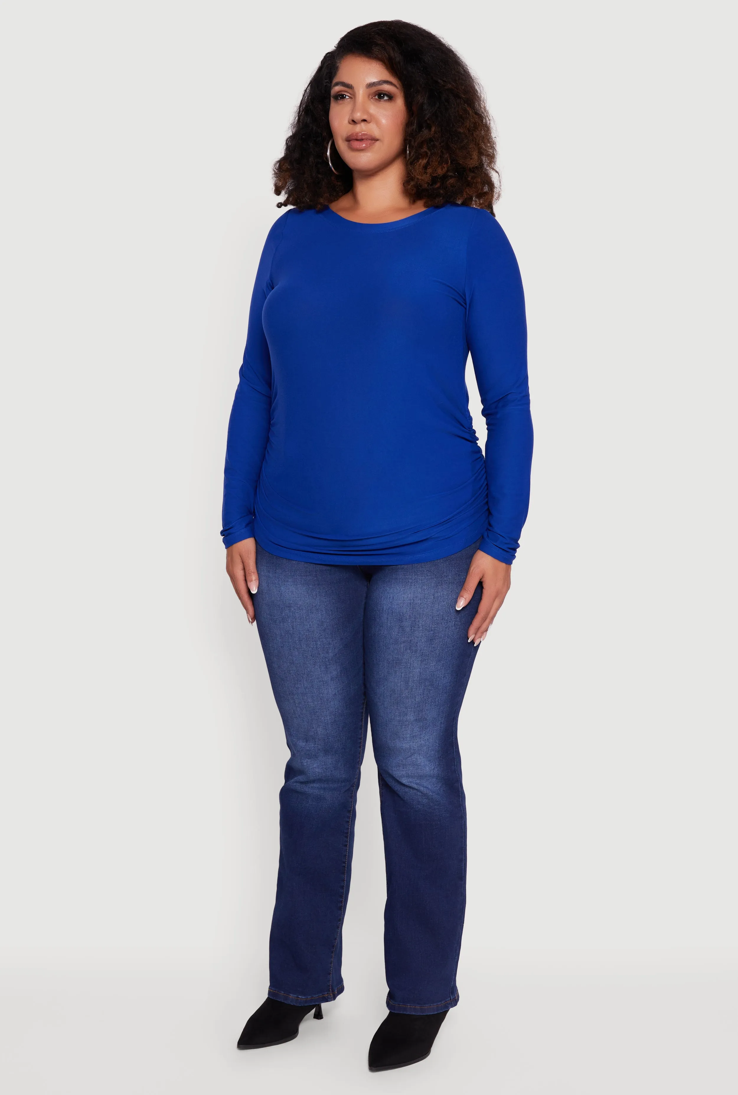 Plus Size Ruched Long Sleeve Solid Crew Neck Top sold by Rainbow product image thumbnail 5