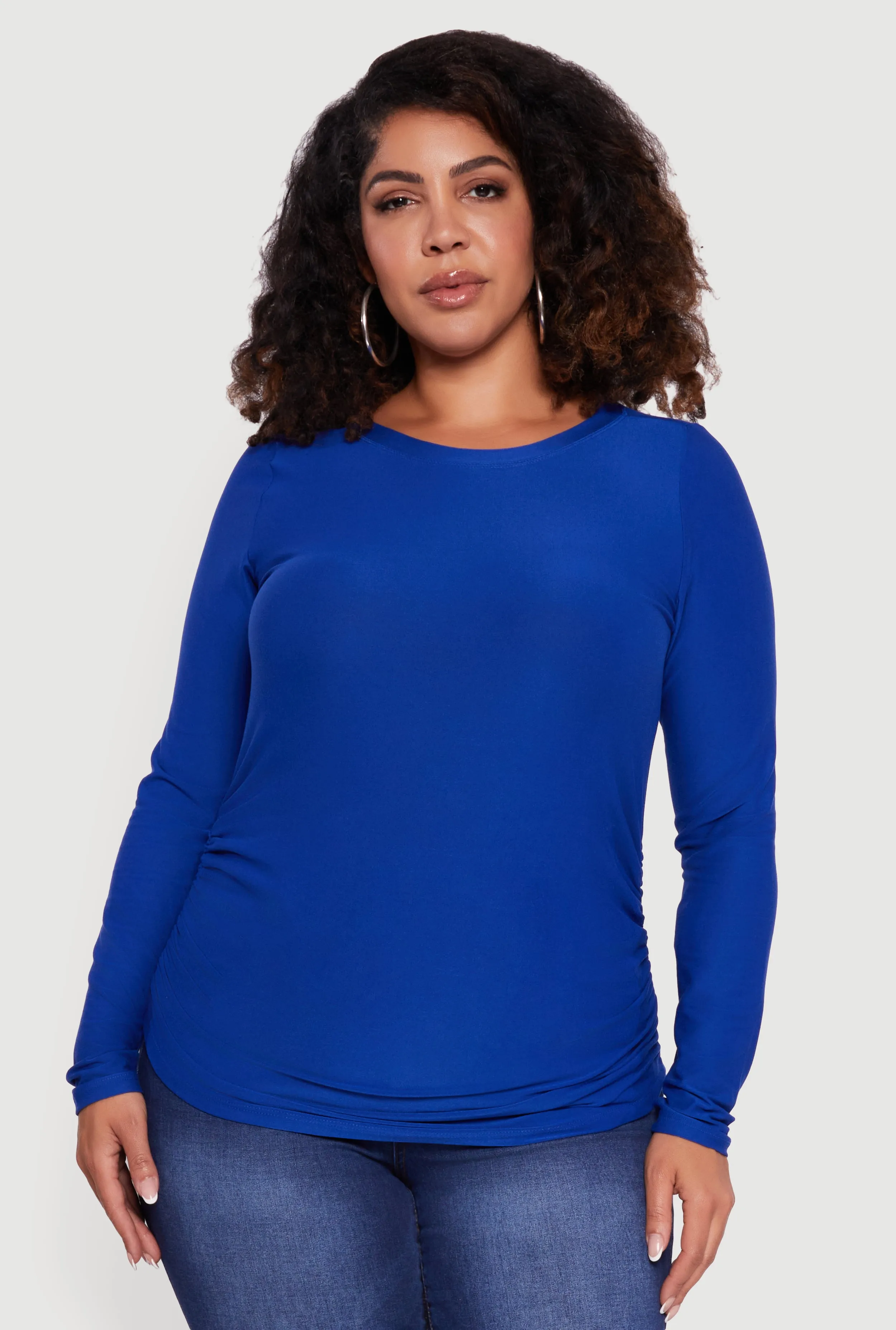 Plus Size Ruched Long Sleeve Solid Crew Neck Top sold by Rainbow product image thumbnail 2