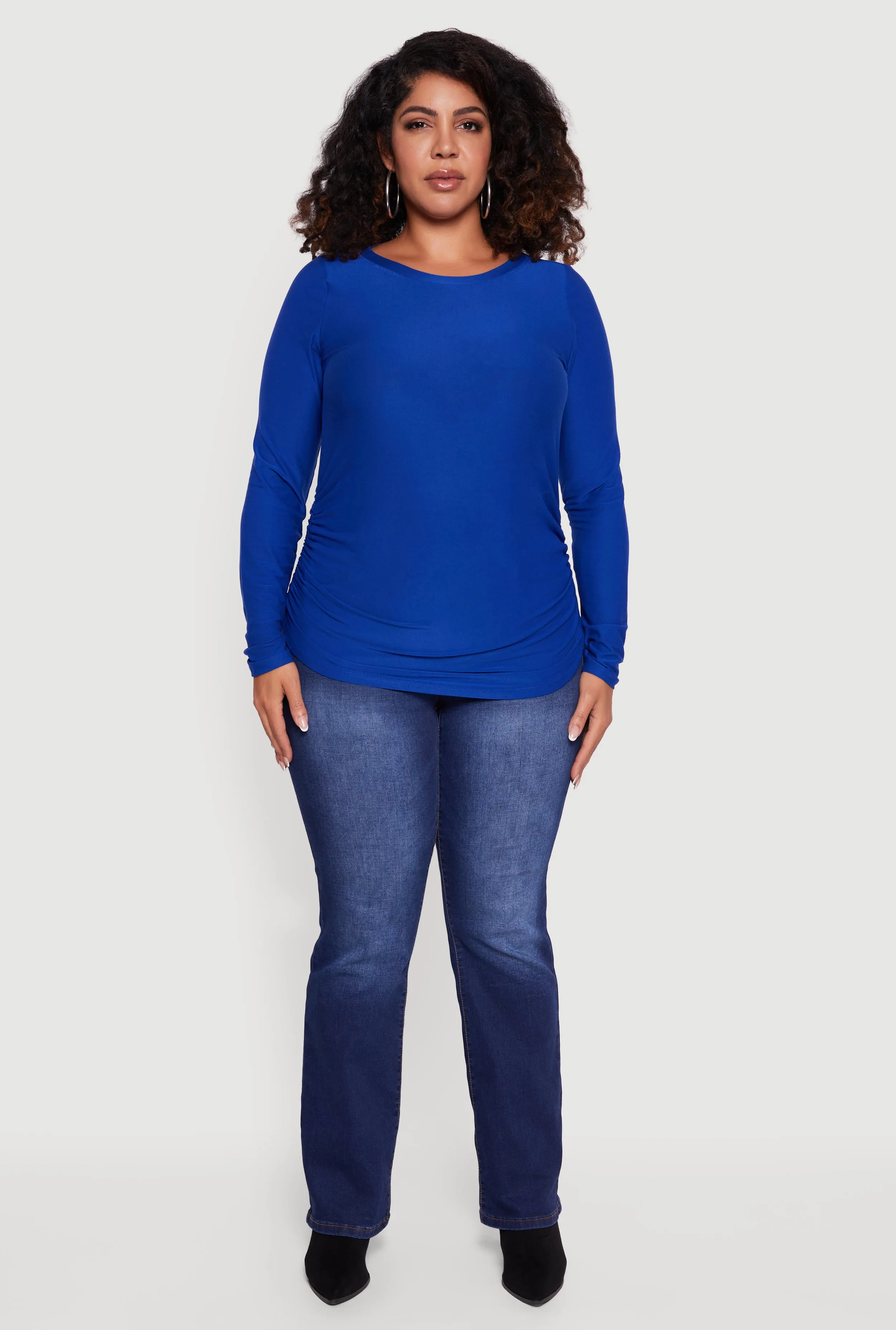 Plus Size Ruched Long Sleeve Solid Crew Neck Top sold by Rainbow product image thumbnail 3