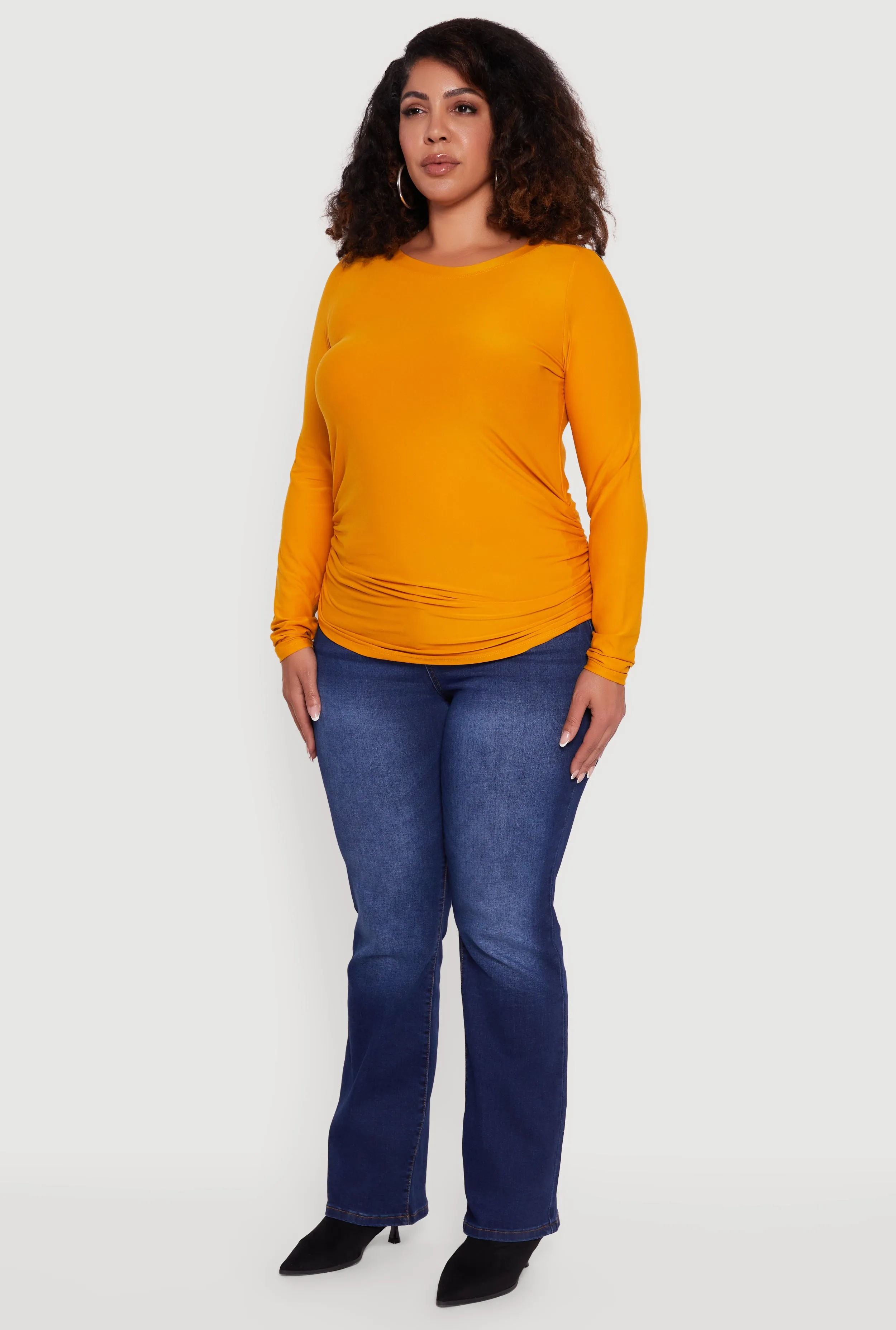 Plus Size Ruched Long Sleeve Solid Crew Neck Top sold by Rainbow product image thumbnail 5