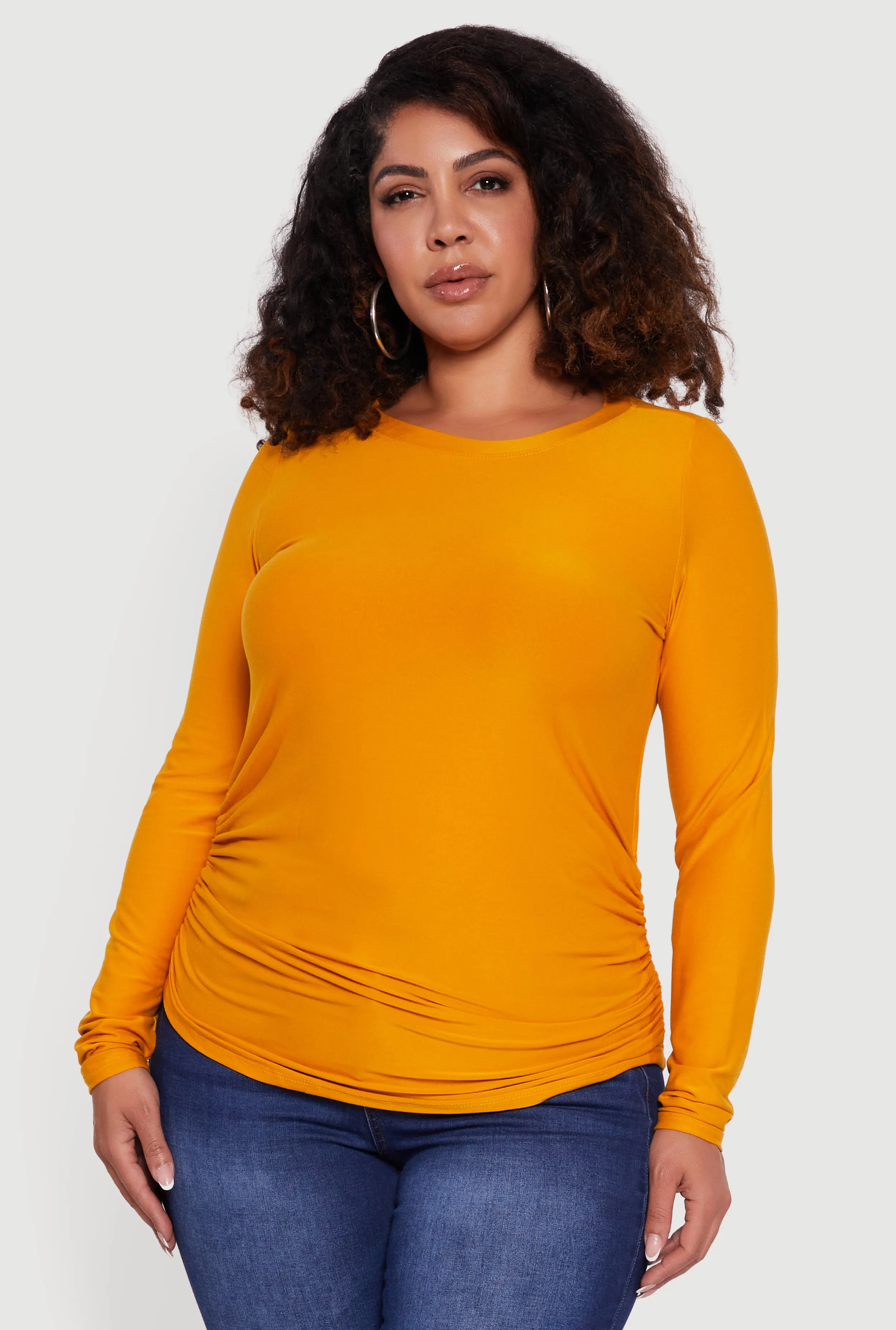 Plus Size Ruched Long Sleeve Solid Crew Neck Top sold by Rainbow product image thumbnail 2