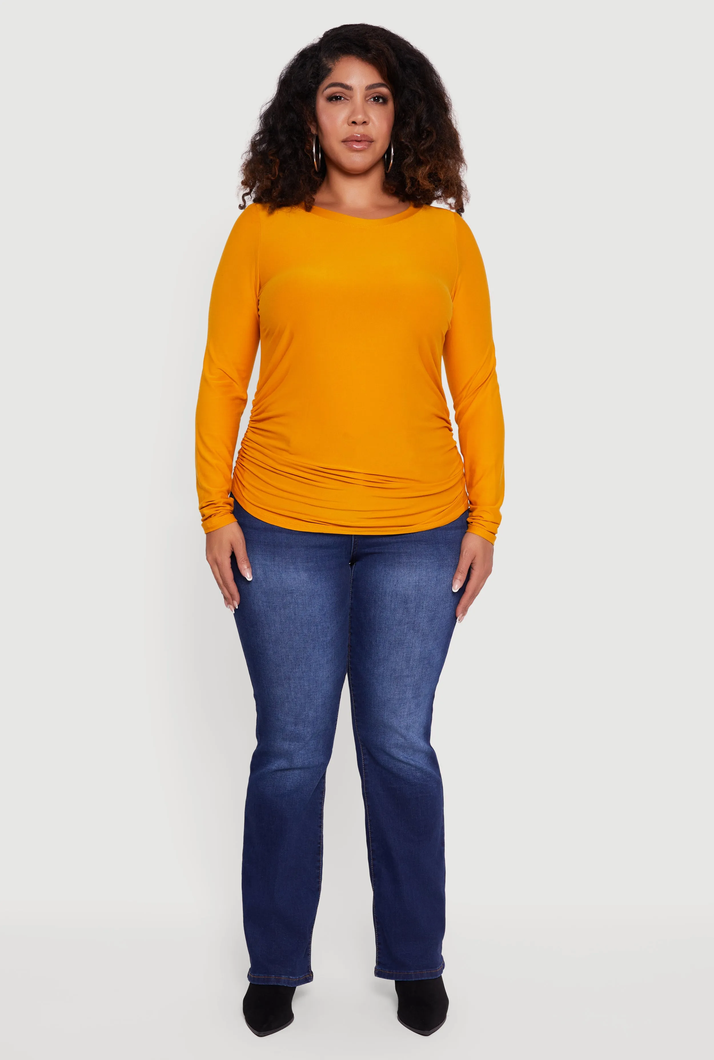 Plus Size Ruched Long Sleeve Solid Crew Neck Top sold by Rainbow product image thumbnail 3