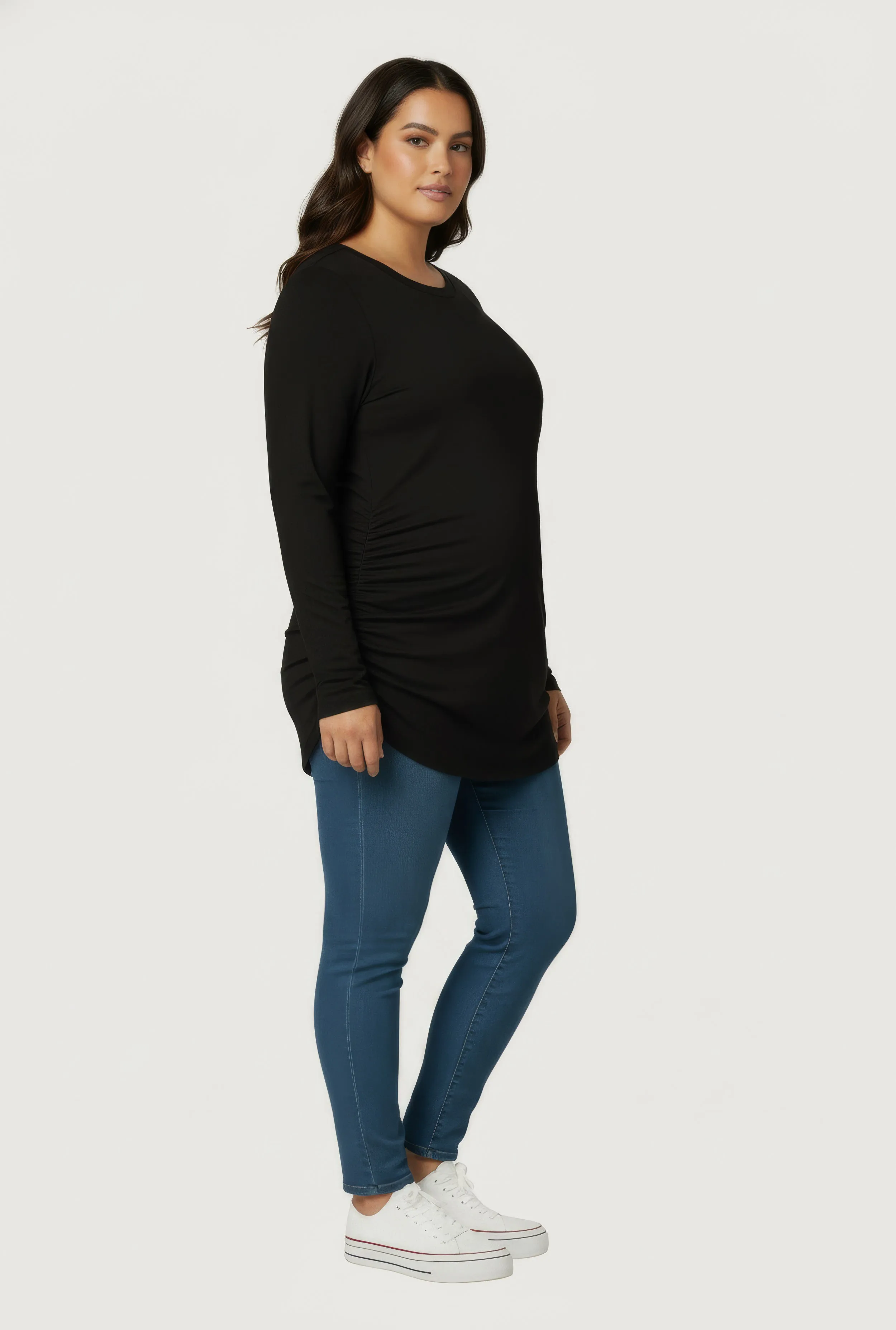 Plus Size Ruched Long Sleeve Solid Crew Neck Top sold by Rainbow product image thumbnail 5