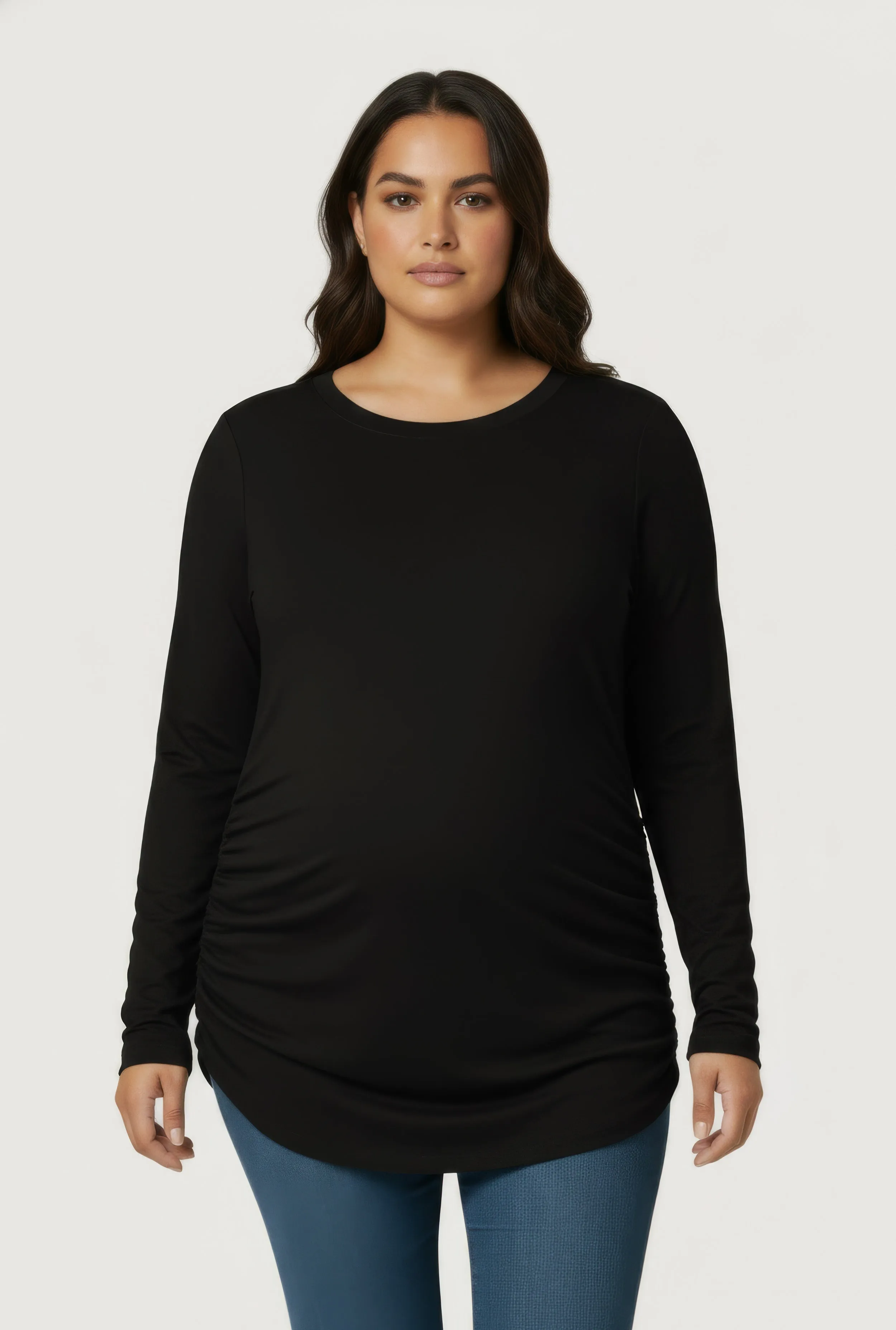 Plus Size Ruched Long Sleeve Solid Crew Neck Top sold by Rainbow product image thumbnail 2