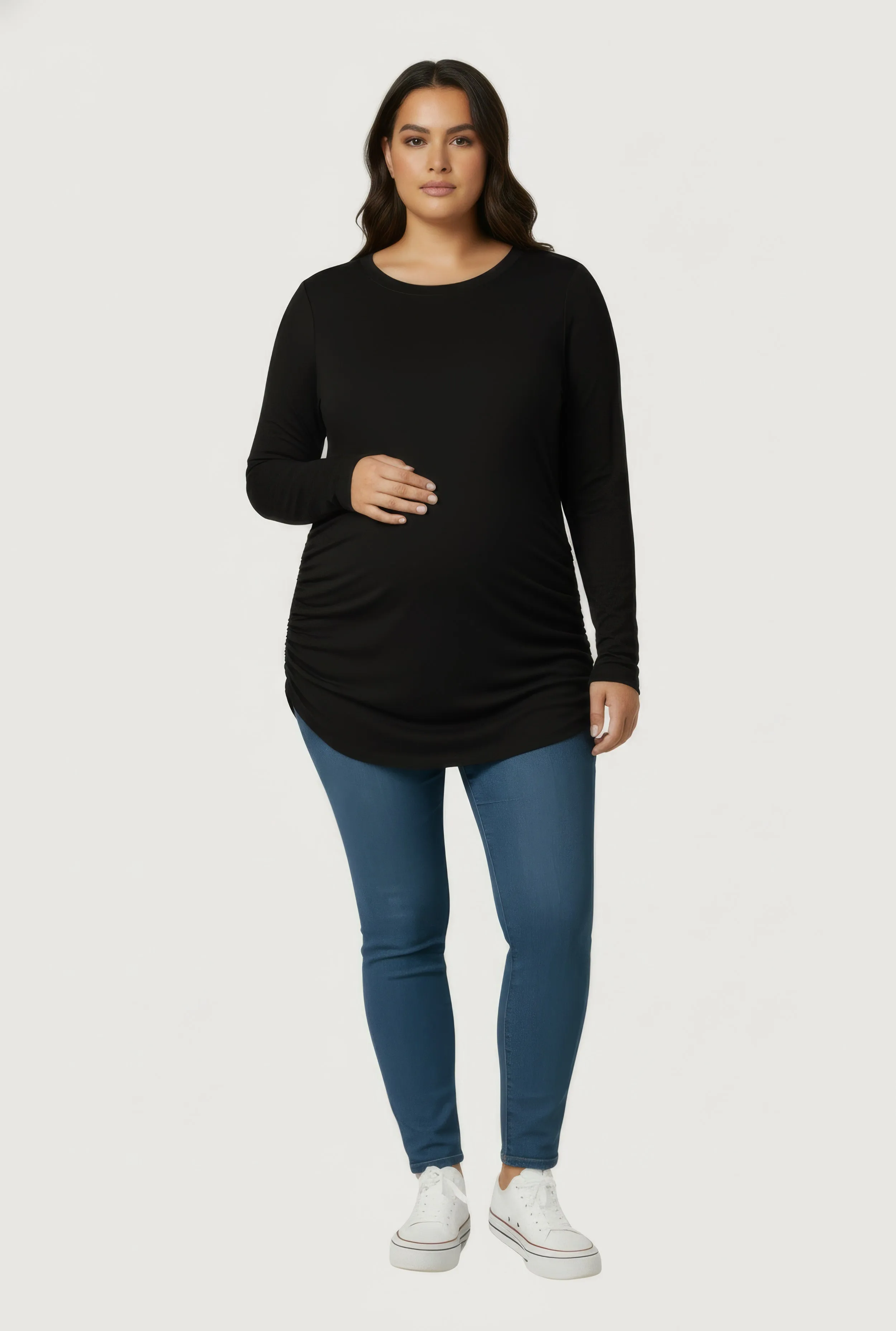 Plus Size Ruched Long Sleeve Solid Crew Neck Top sold by Rainbow product image thumbnail 3