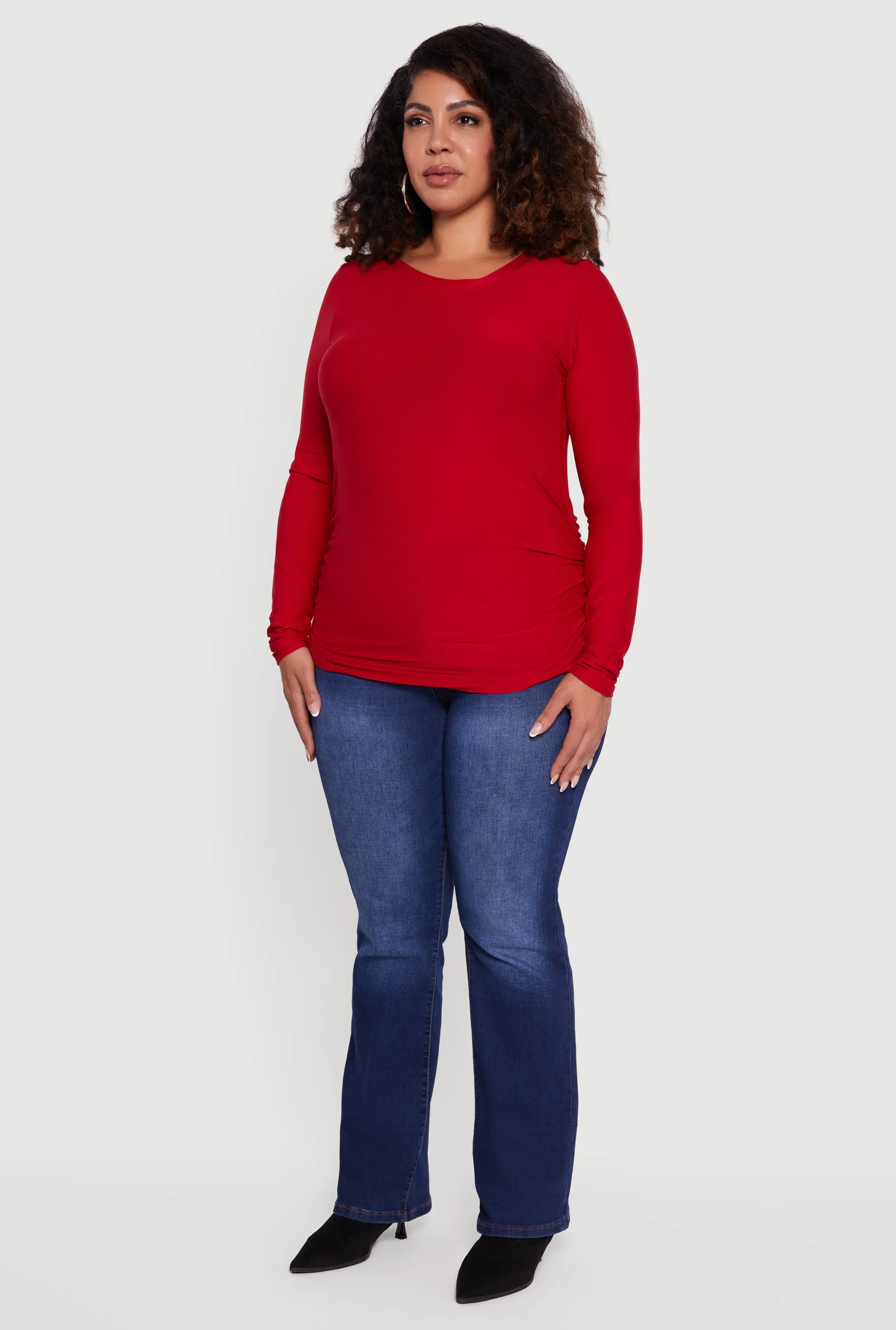 Plus Size Ruched Long Sleeve Solid Crew Neck Top sold by Rainbow product image thumbnail 5