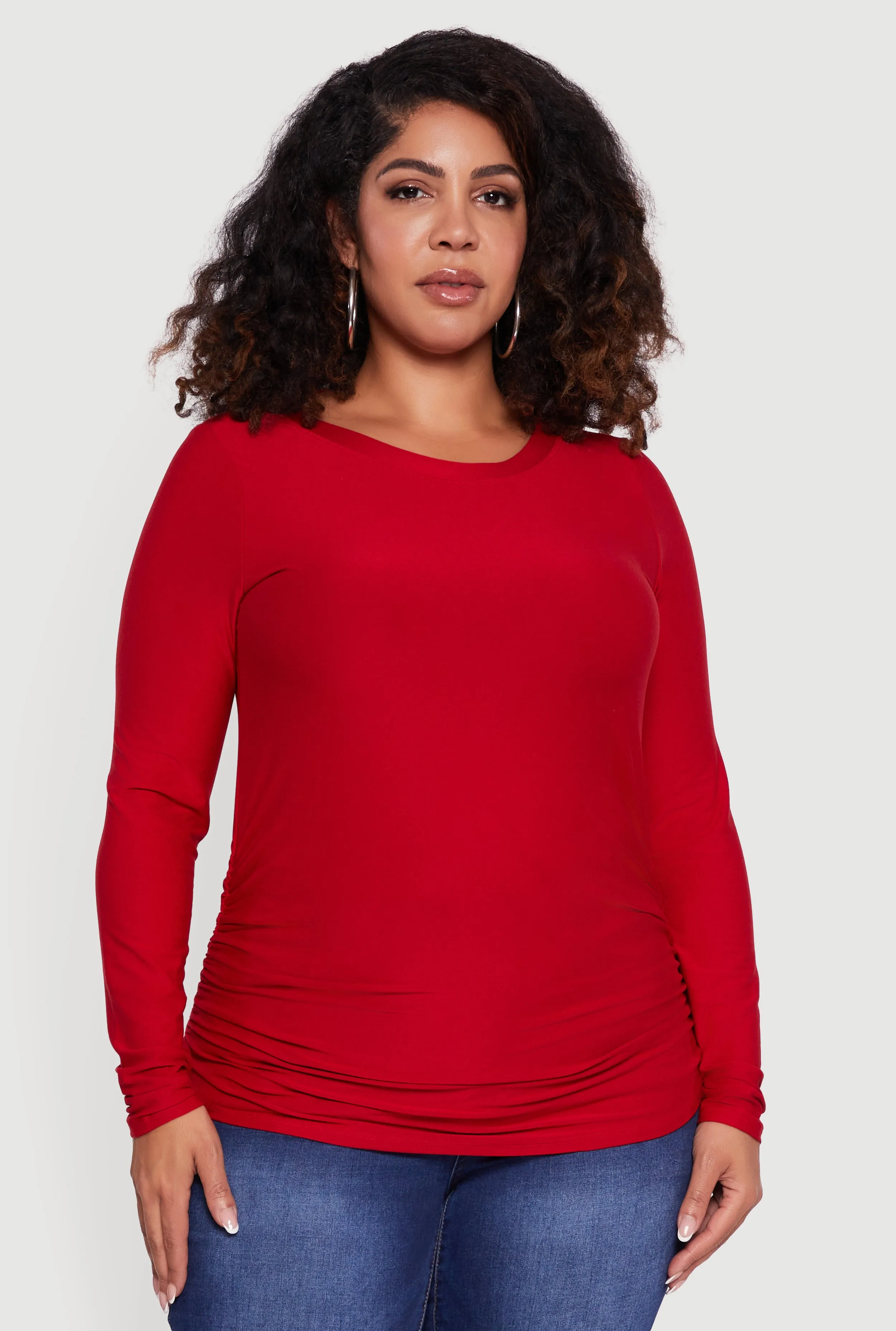 Plus Size Ruched Long Sleeve Solid Crew Neck Top sold by Rainbow product image thumbnail 2