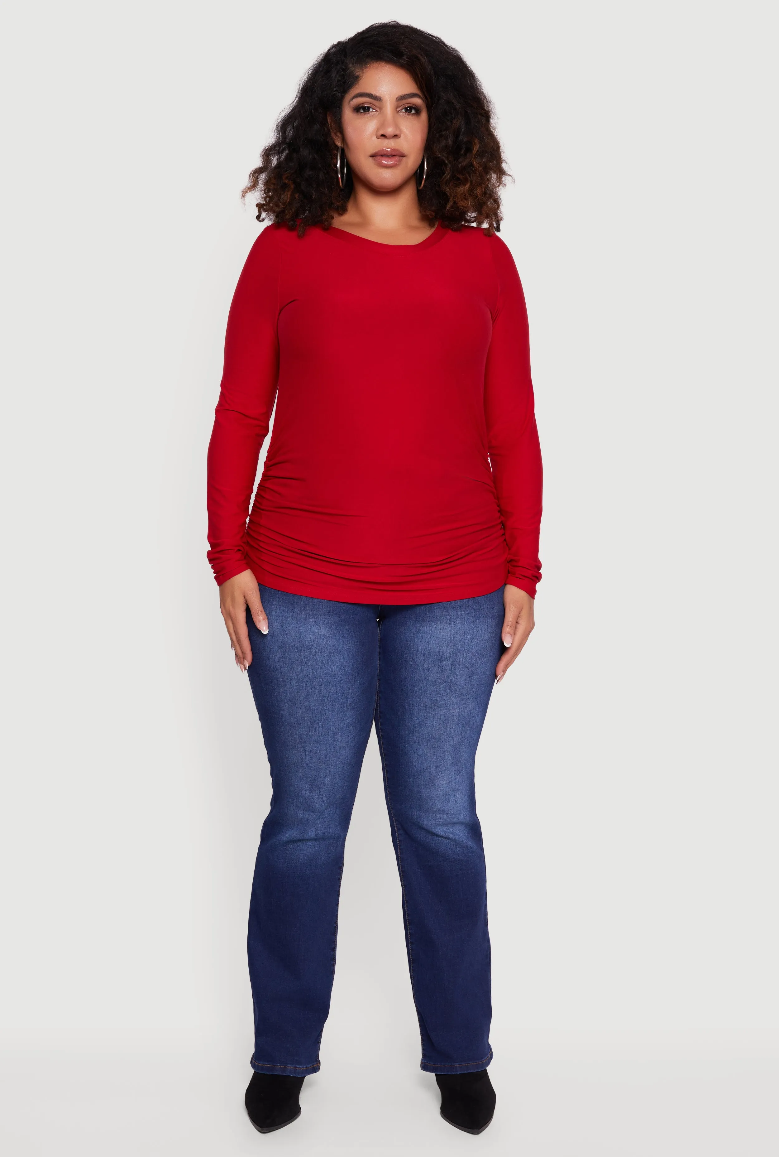 Plus Size Ruched Long Sleeve Solid Crew Neck Top sold by Rainbow product image thumbnail 3