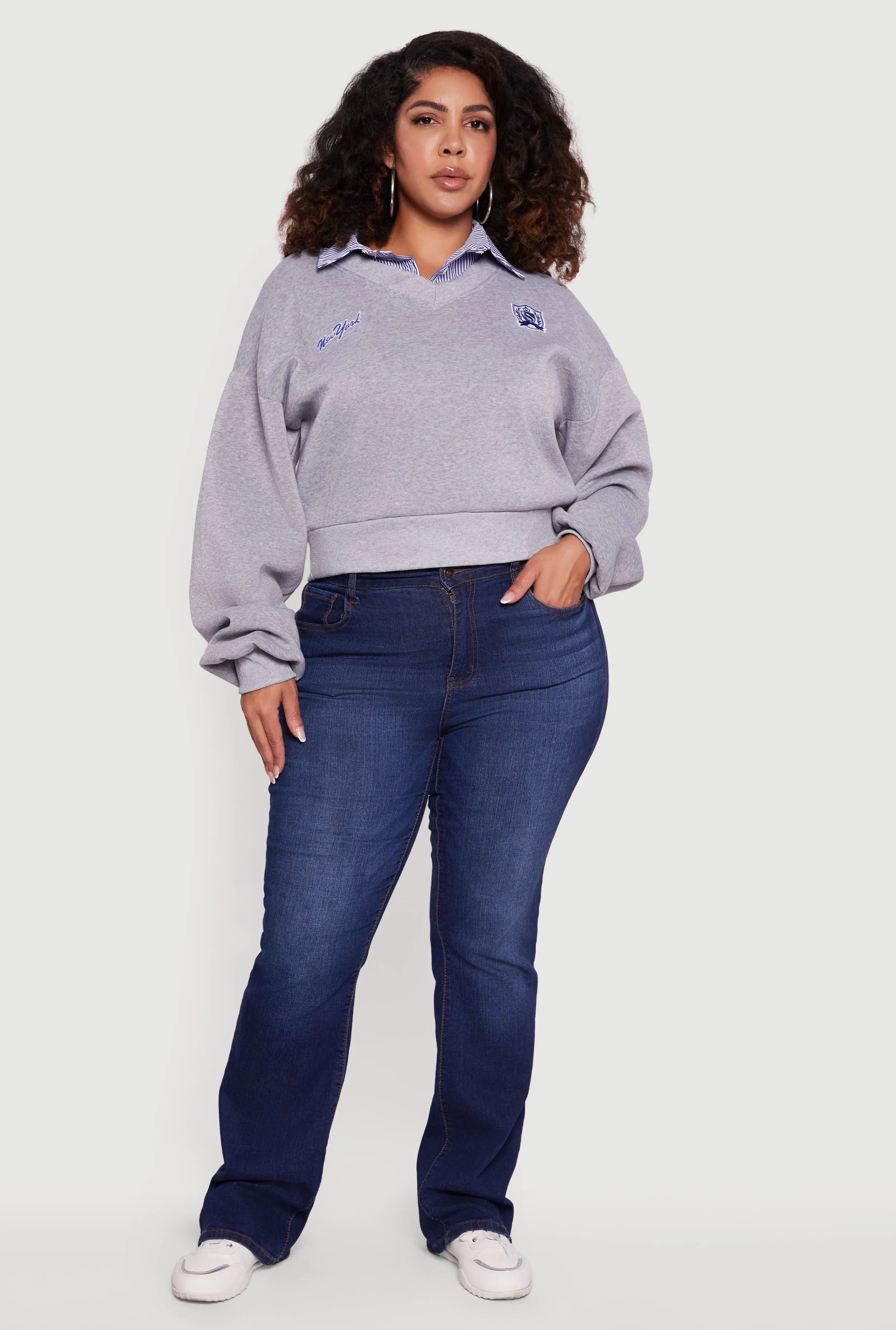 Plus Size New York Long Sleeve Shirt Collar Sweatshirt sold by Rainbow product image thumbnail 2