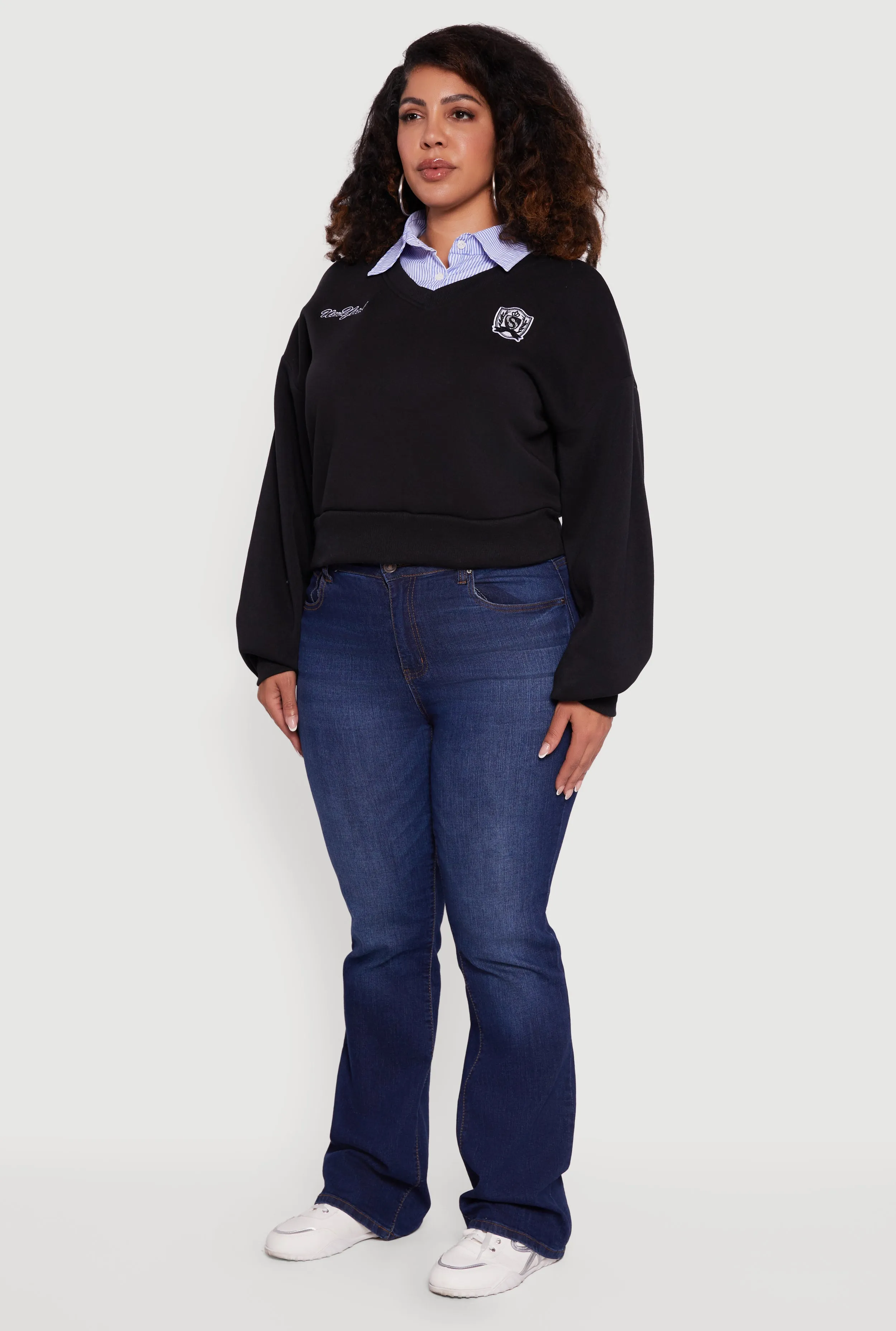 Plus Size New York Long Sleeve Shirt Collar Sweatshirt sold by Rainbow product image thumbnail 5