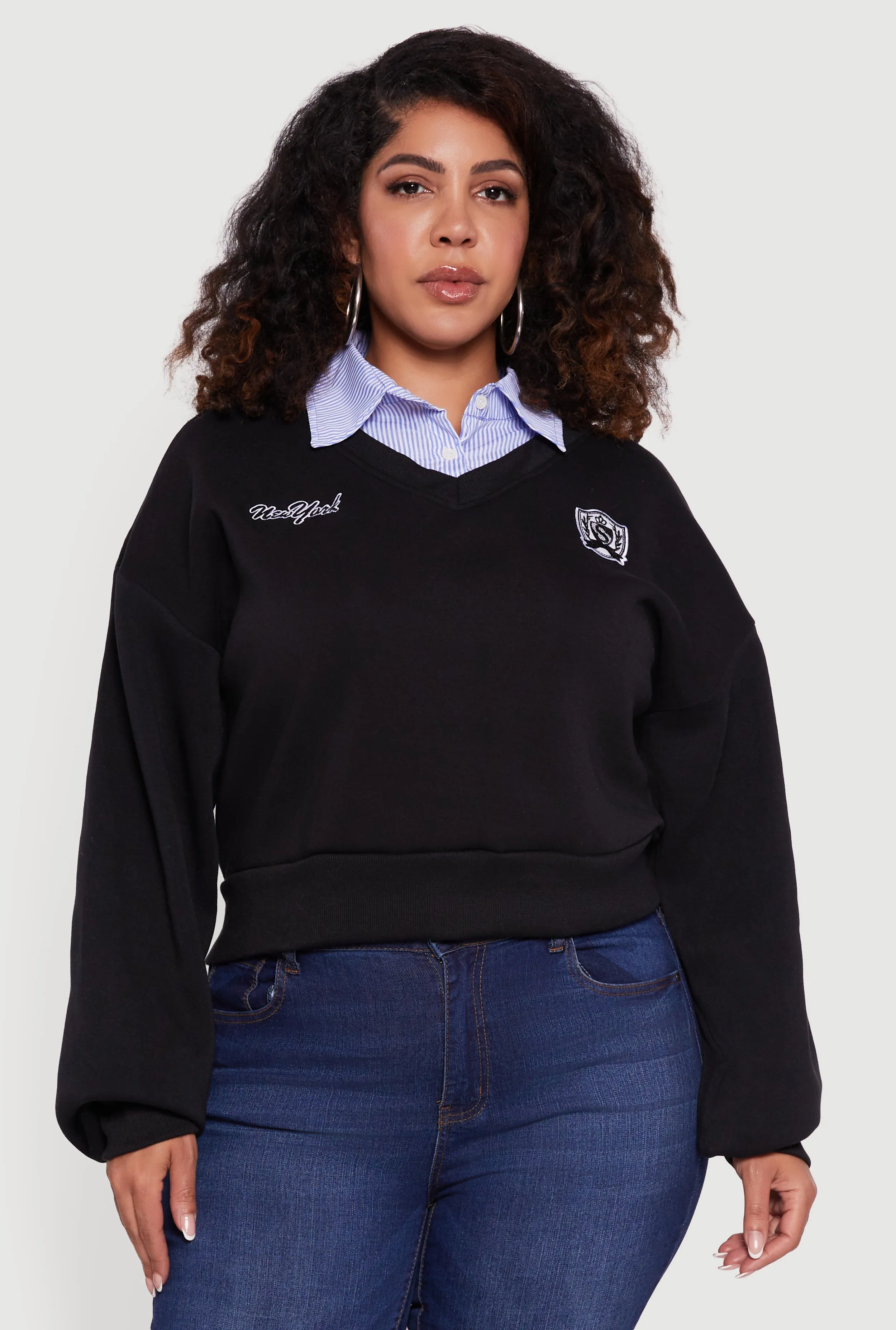 Plus Size New York Long Sleeve Shirt Collar Sweatshirt sold by Rainbow product image thumbnail 2