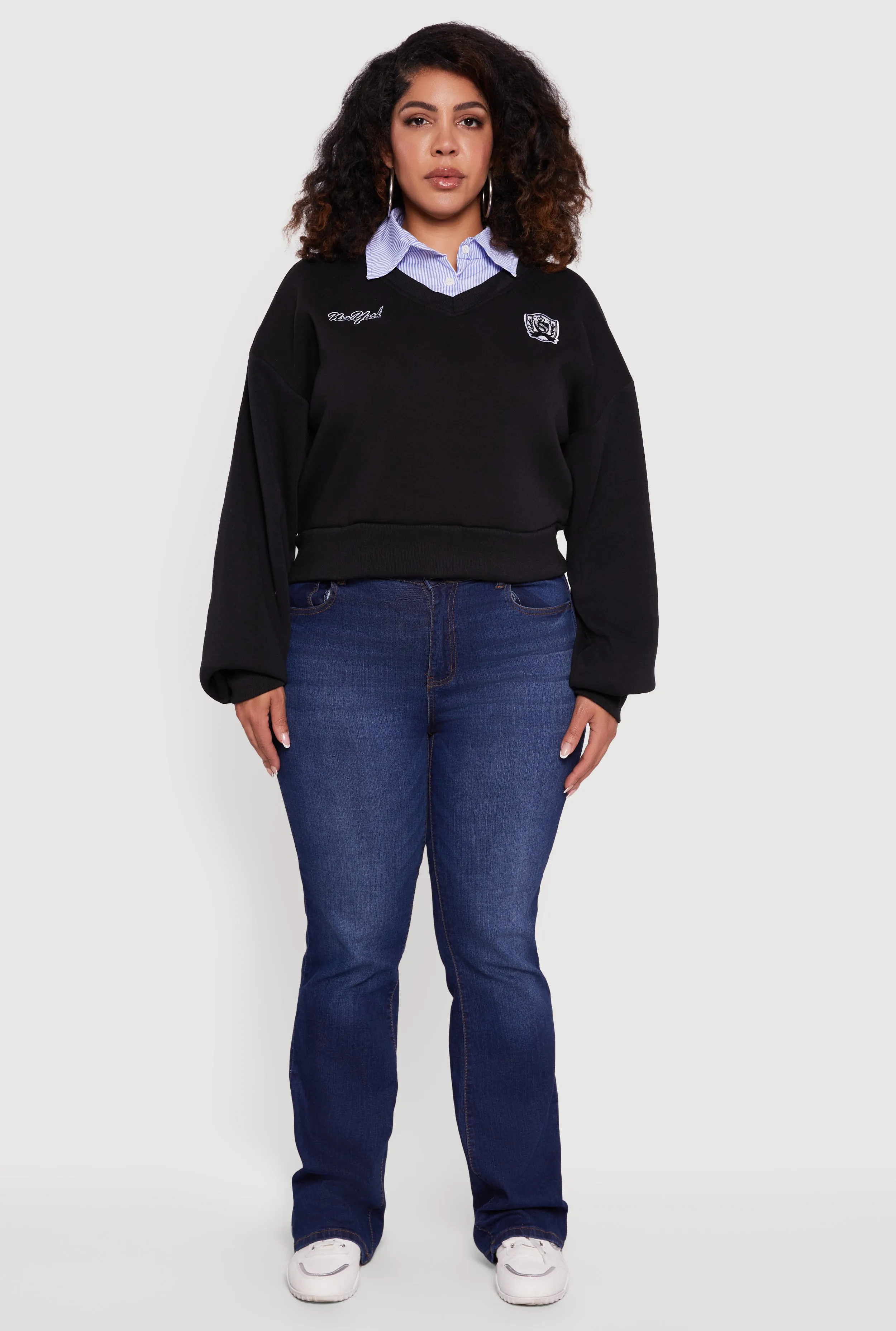 Plus Size New York Long Sleeve Shirt Collar Sweatshirt sold by Rainbow product image thumbnail 3