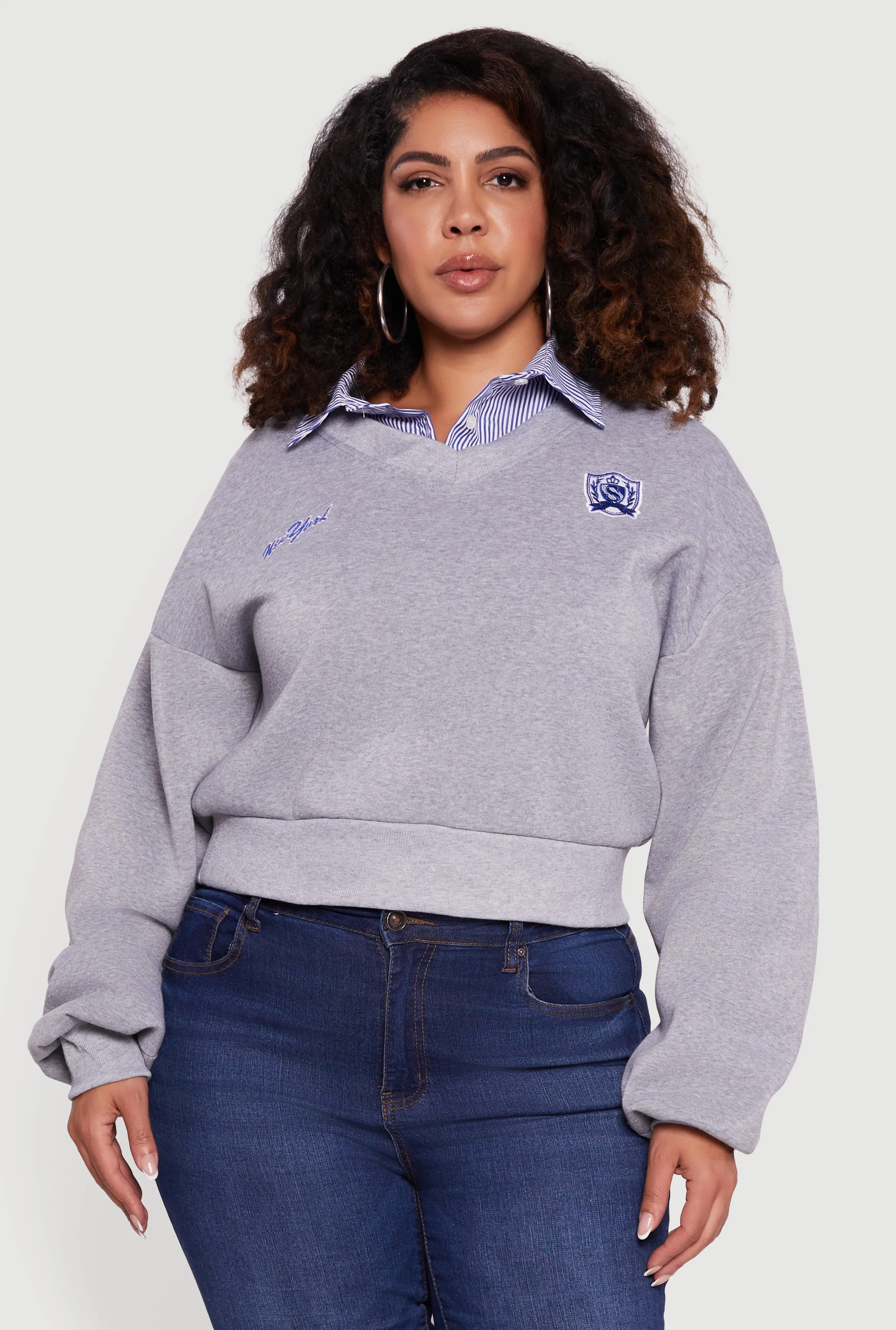 Plus Size New York Long Sleeve Shirt Collar Sweatshirt sold by Rainbow product image thumbnail 2