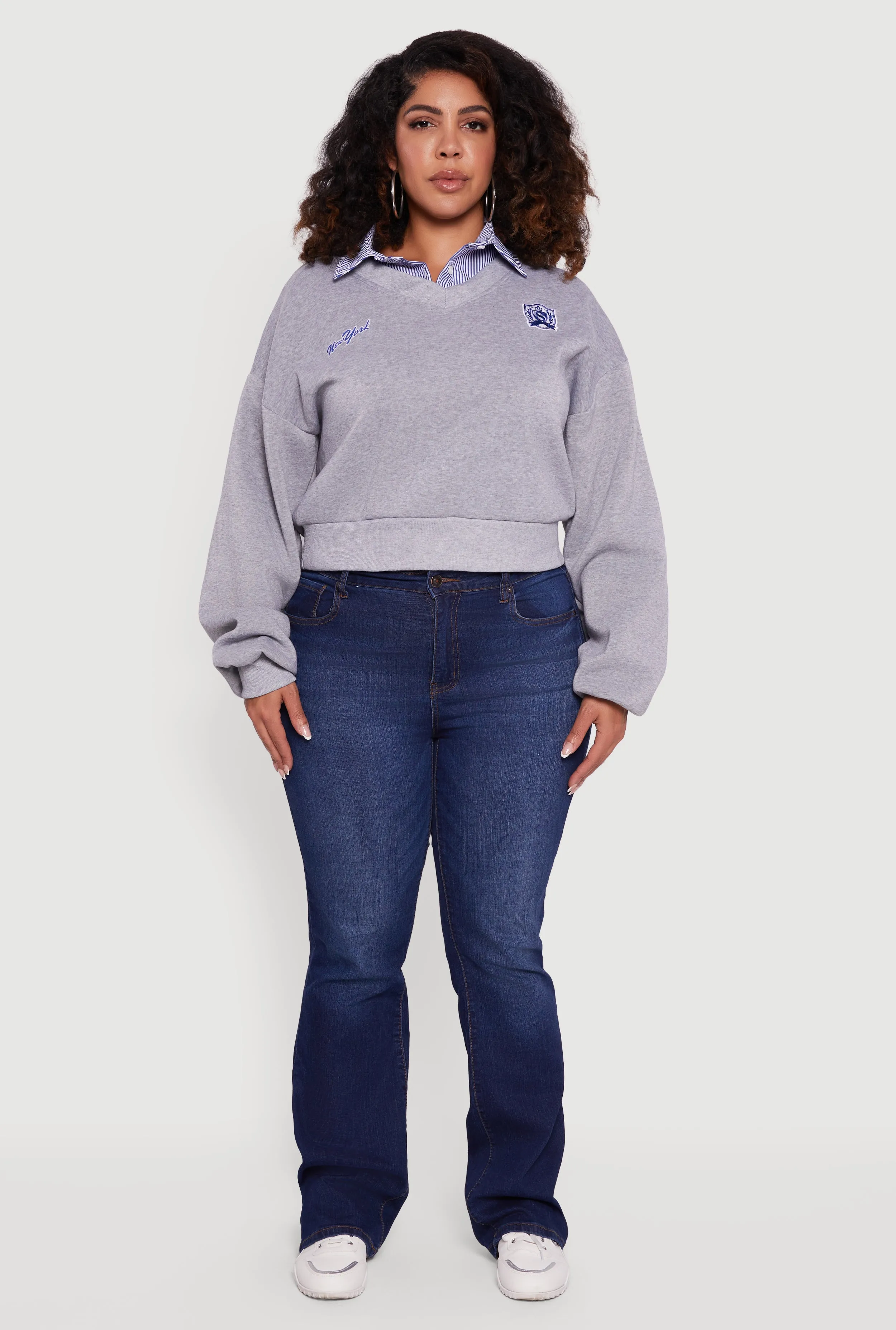 Plus Size New York Long Sleeve Shirt Collar Sweatshirt sold by Rainbow product image thumbnail 3