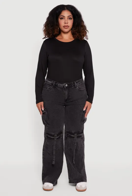 Plus Size VIP Acid Wash Strap Cargo Jeans sold by Rainbow