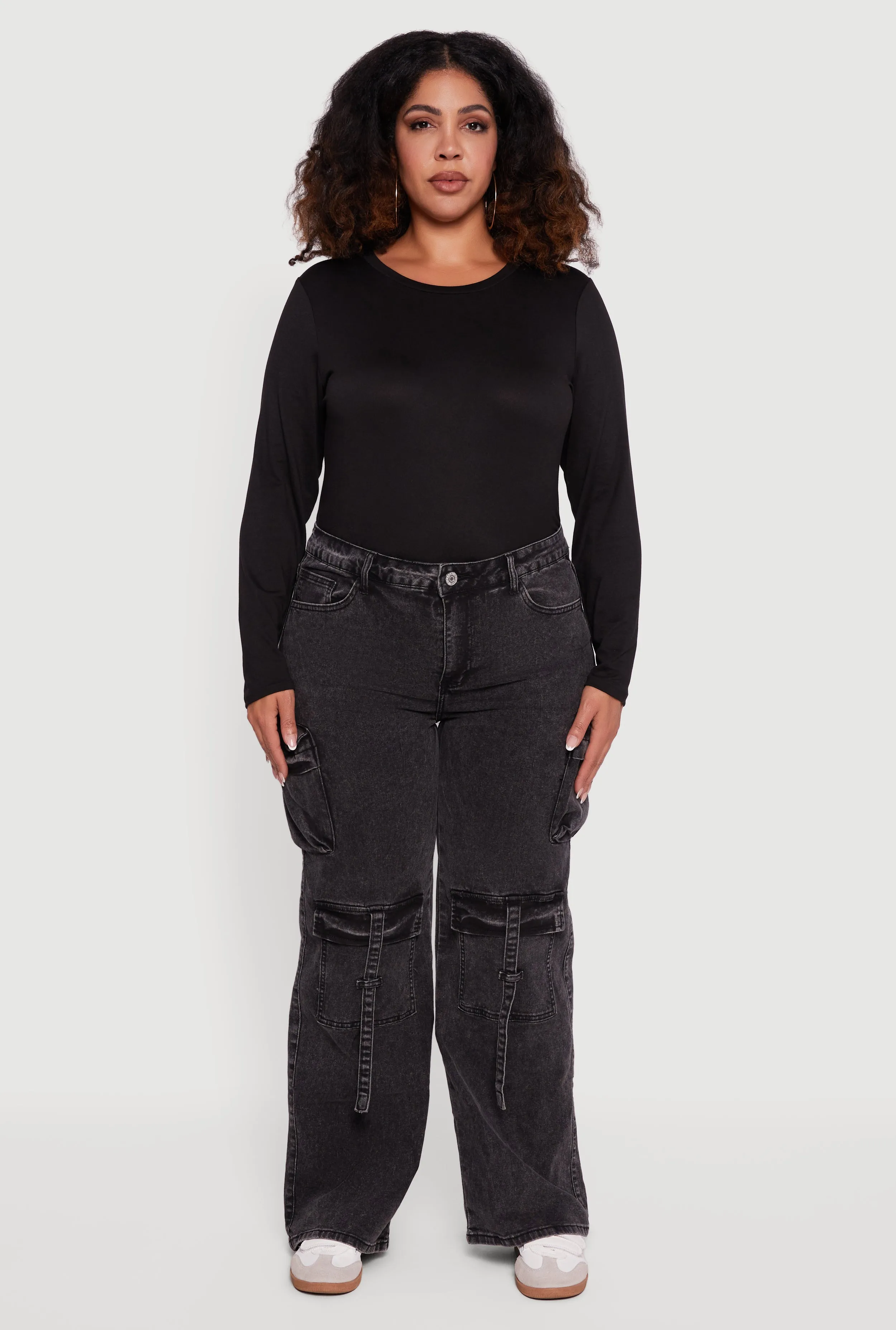 Plus Size VIP Acid Wash Strap Cargo Jeans sold by Rainbow