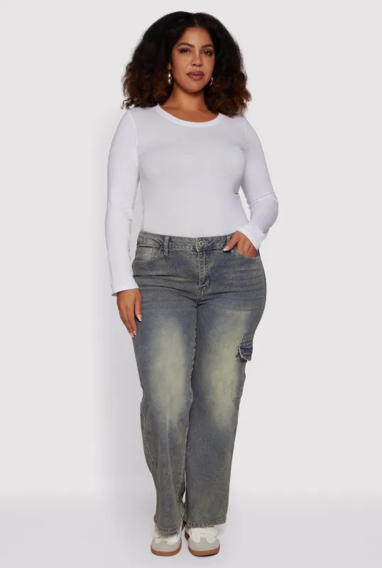Plus Size Mid Rise Acid Wash Jeans sold by Rainbow